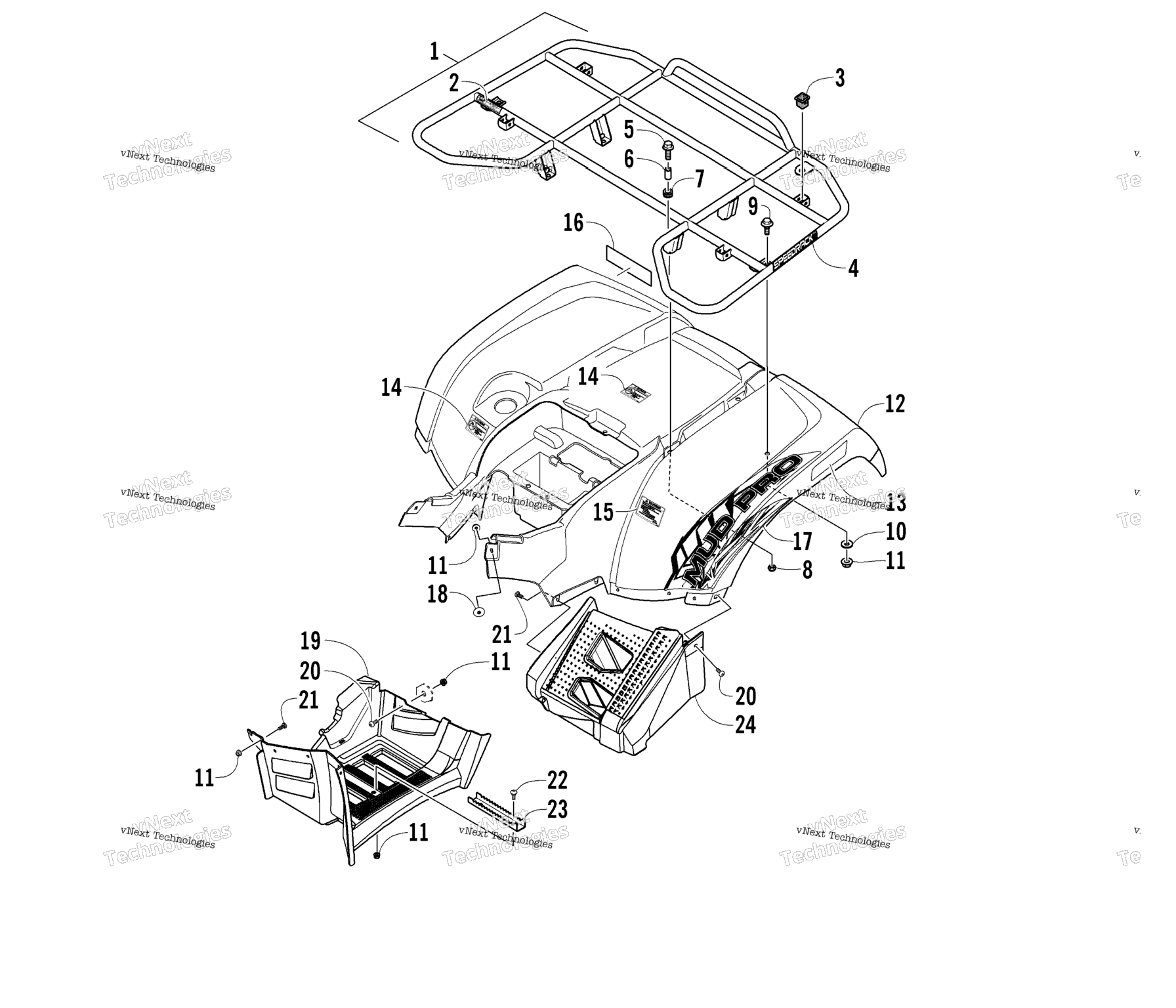 Схема узла Задние Багажники, Панели Кузова И Комплектующие Для Подножек