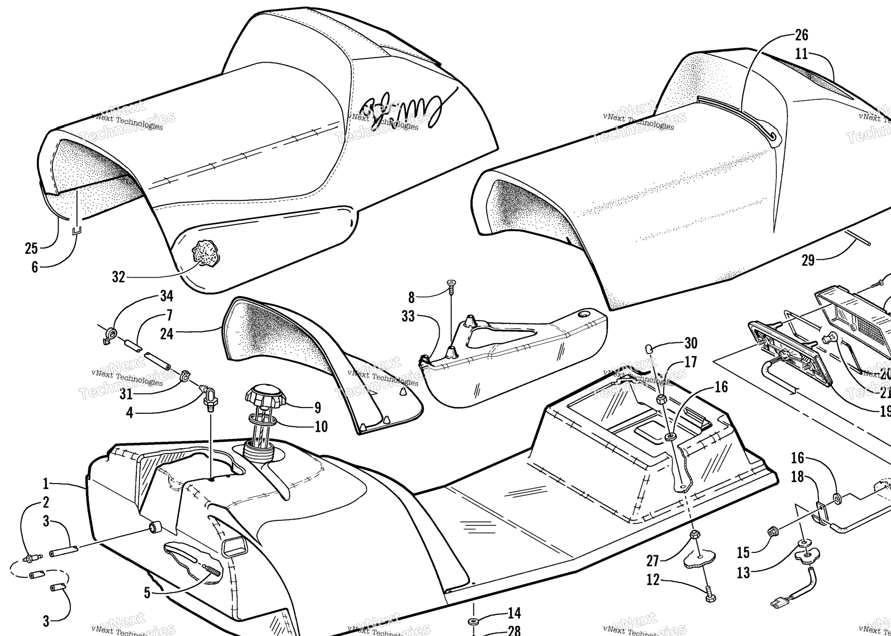 Схема узла Бензобак, Сиденье И Узел Заднего Фонаря