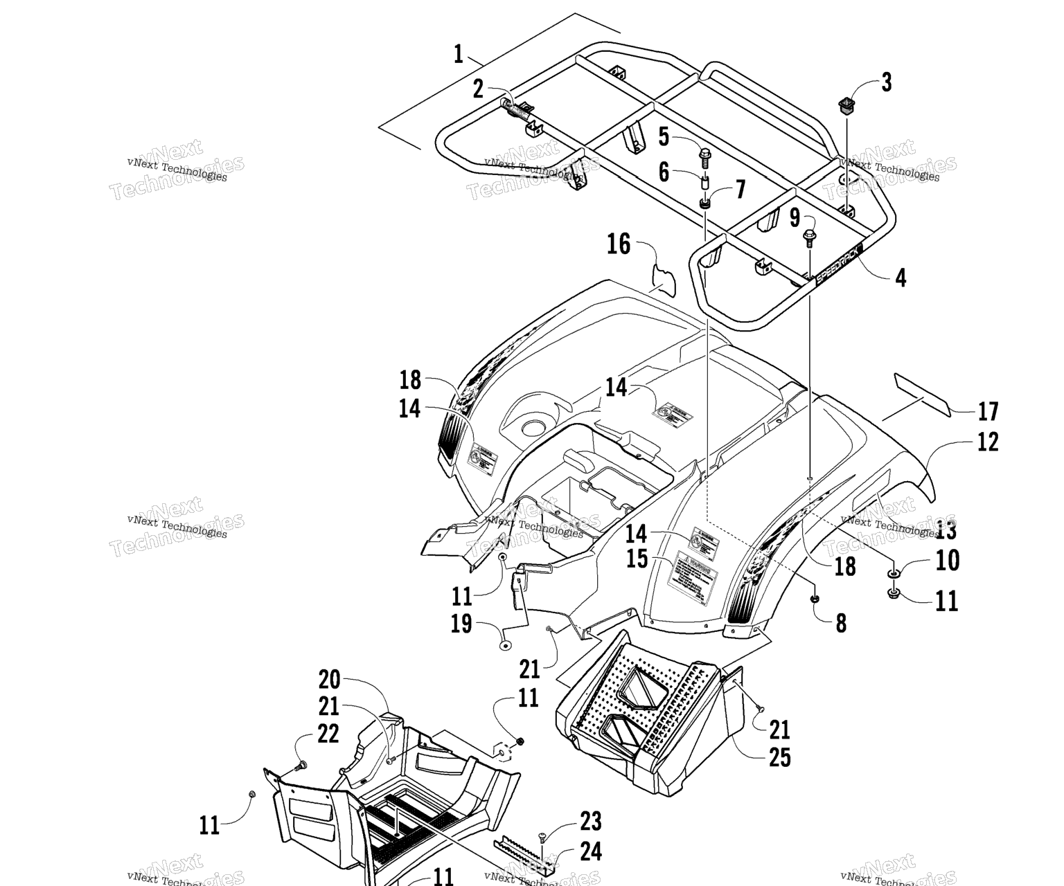 Схема узла Задние Багажники, Панели Кузова И Комплектующие Для Подножек