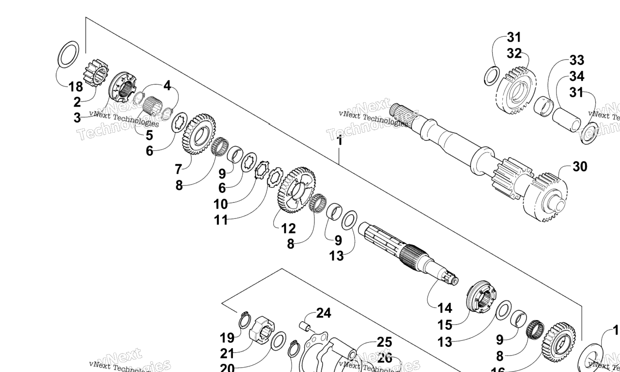 Схема узла Secondary Transmission Assembly (Engine Serial No. Up To 0700A70010049)