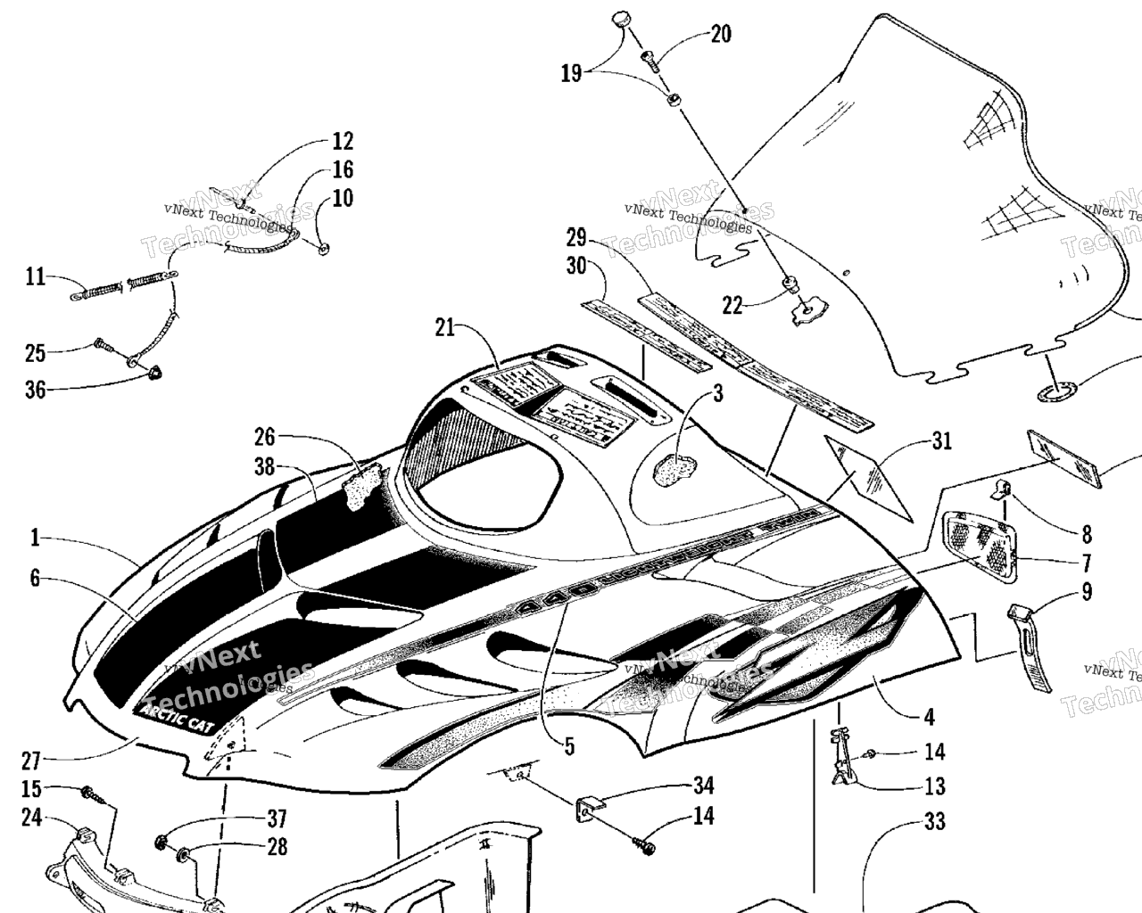 Схема узла Крышка И Сборка Ветрового Стекла