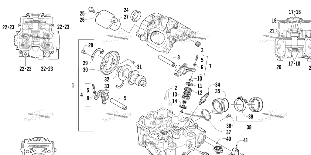 Схема узла Cylinder Head And Camshaft/Valve Assembly (Up To Engine Serial No. 0309069)