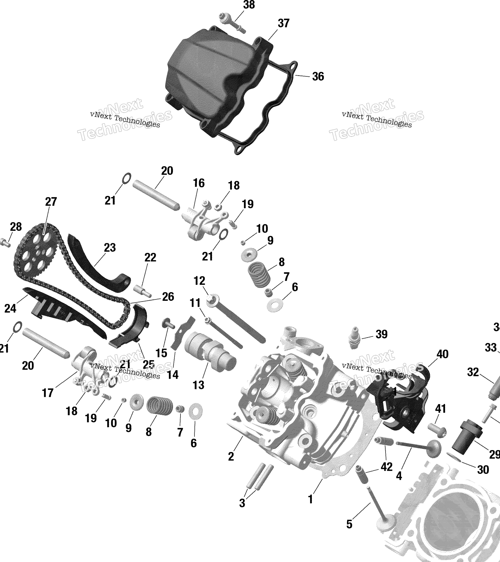 Схема узла Rotax - Передняя Головка Цилиндра