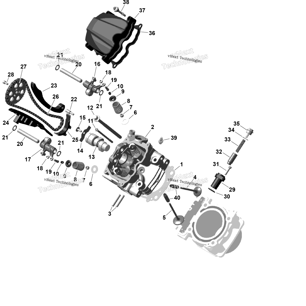 Схема узла Rotax - Передняя Головка Цилиндра