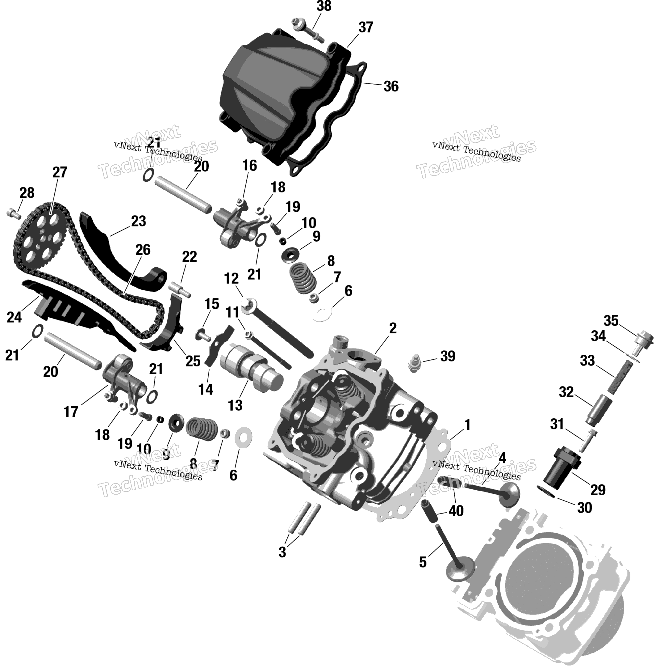 Схема узла Rotax - Передняя Головка Цилиндра