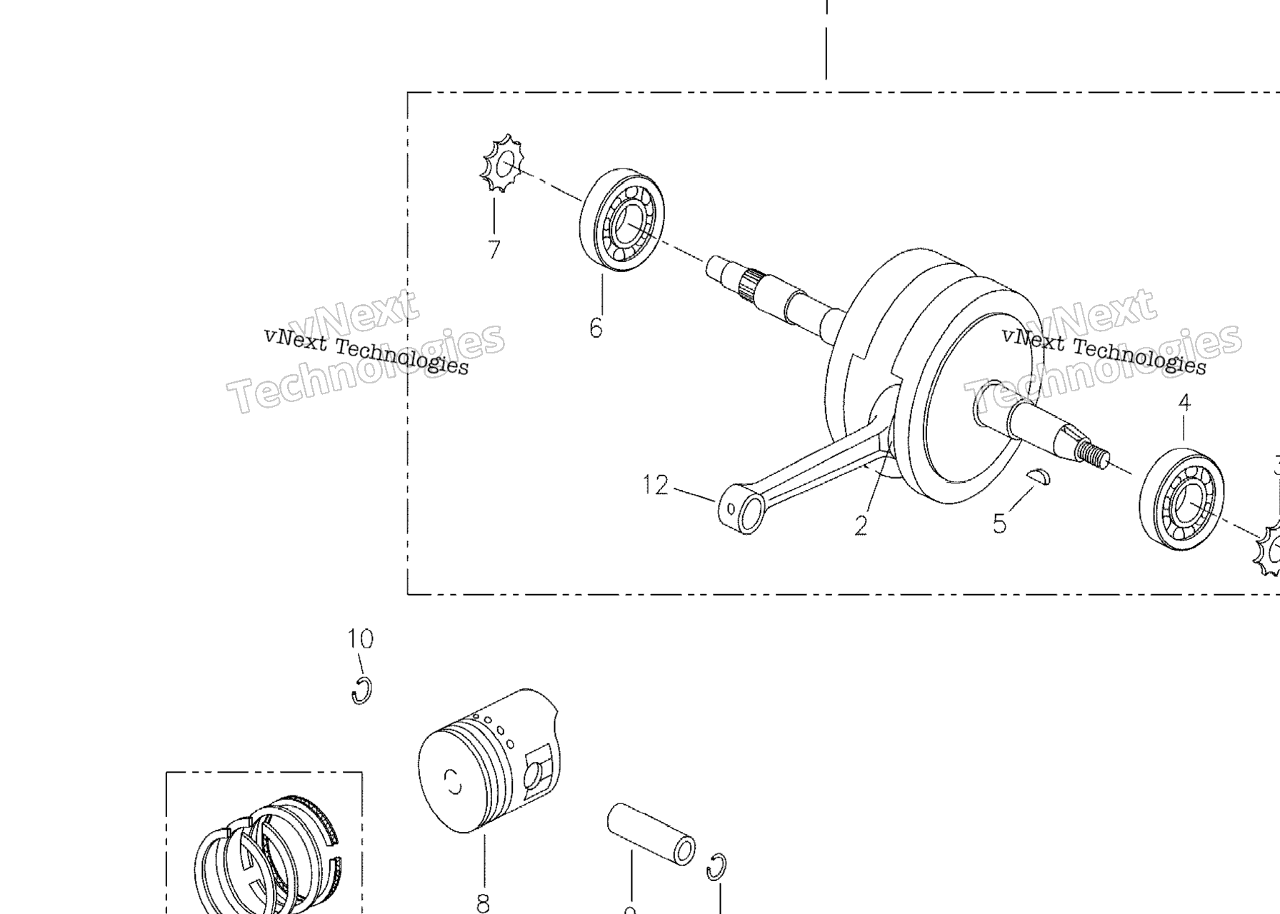 Схема узла Коленчатые Валы И Поршни