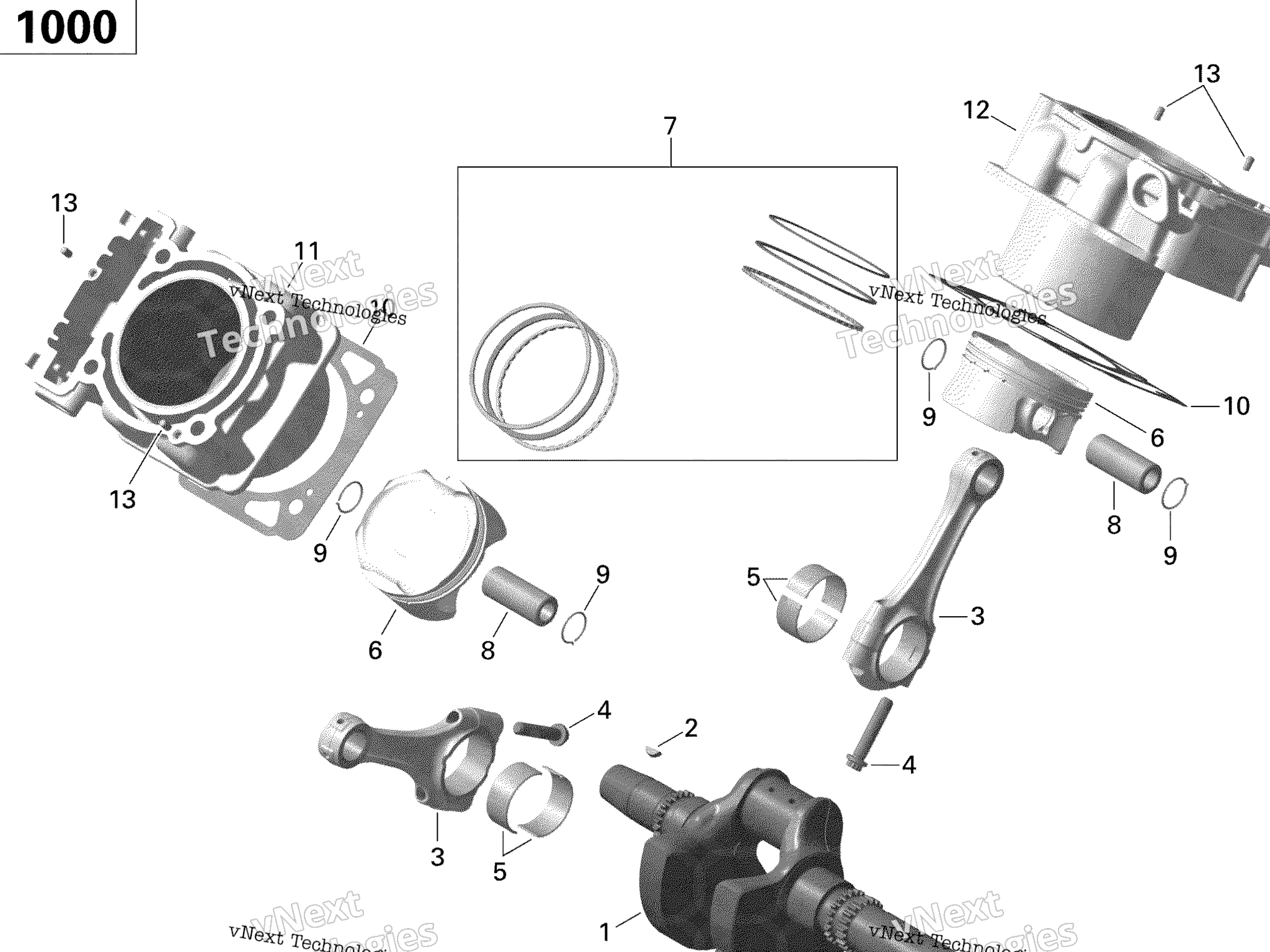 Схема узла Кривошип, Поршень И Цилиндр - 1000R Efi