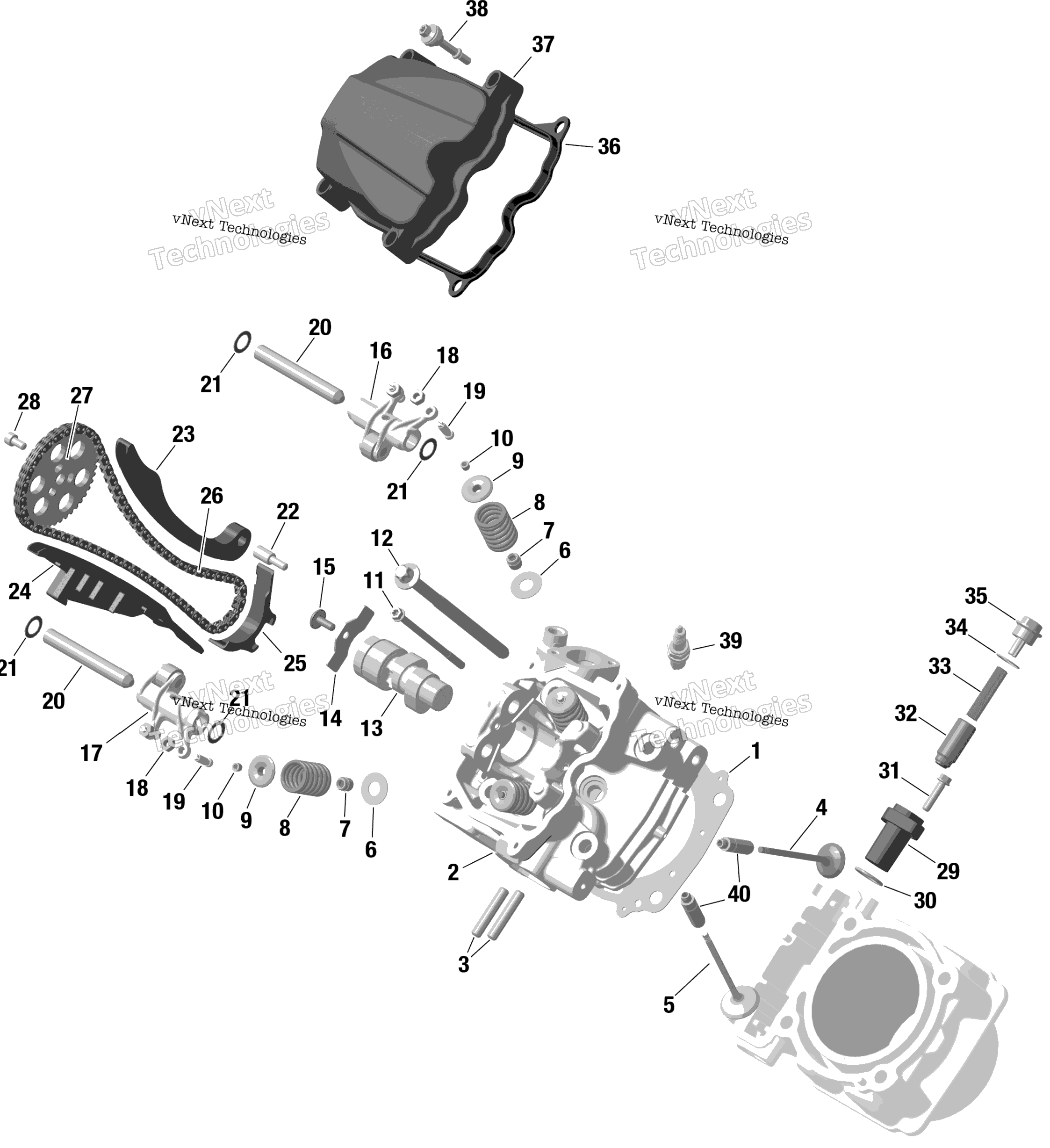 Схема узла Rotax - Передняя Головка Цилиндра