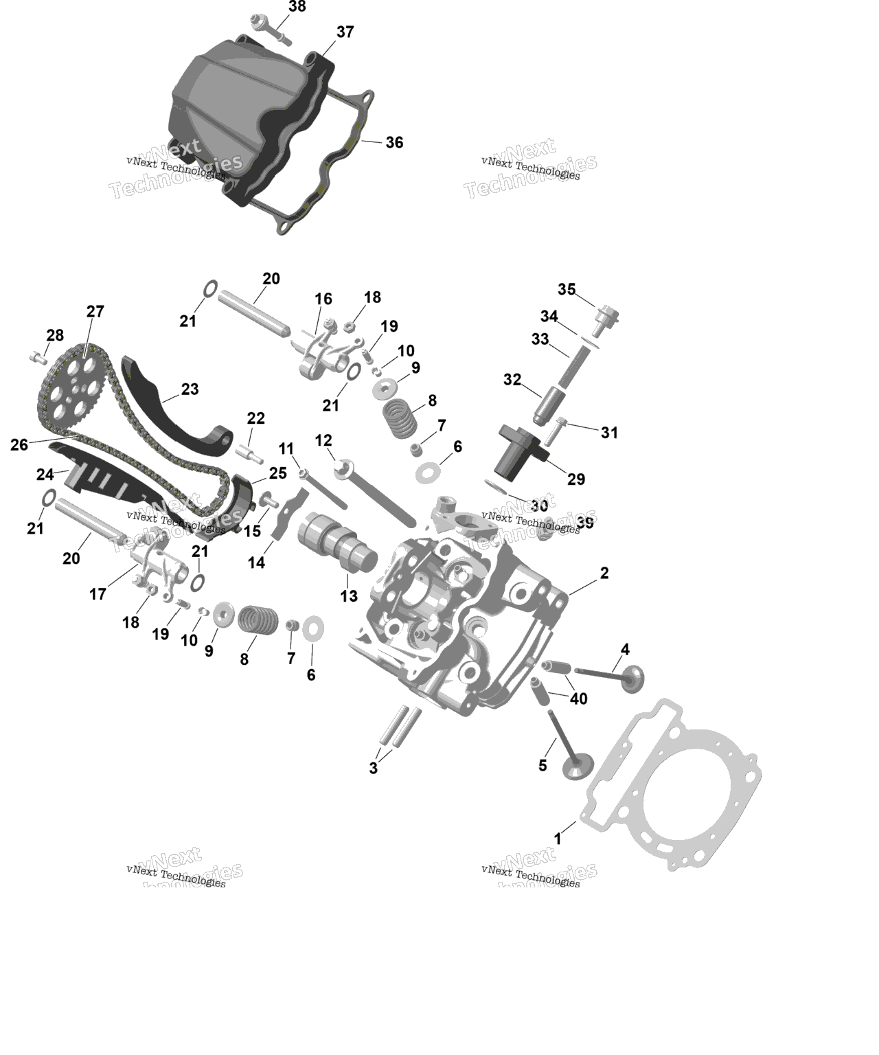 Схема узла Rotax - Передняя Головка Цилиндра