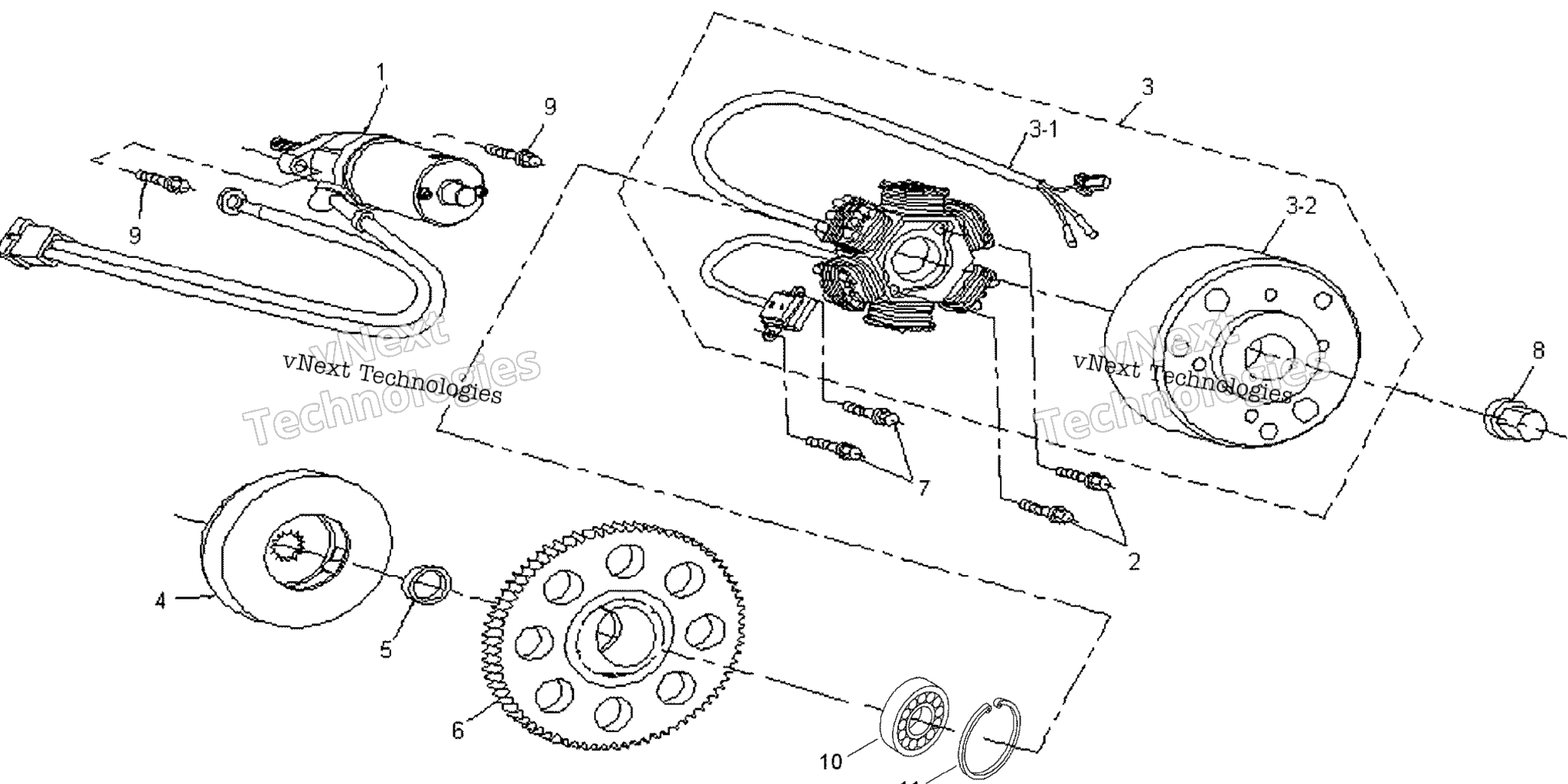 Схема узла Магнето И Электрический Стартер