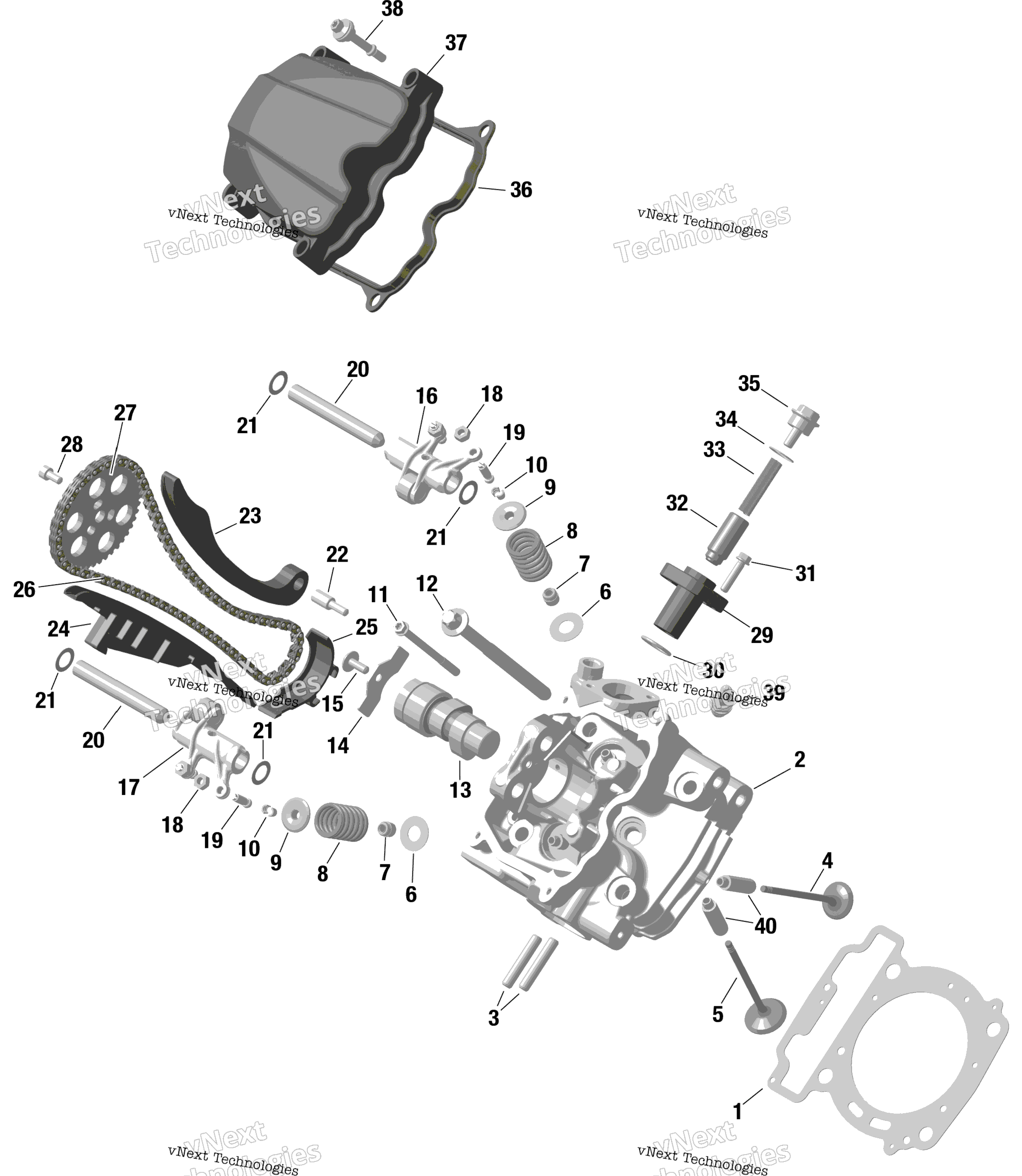 Схема узла Rotax - Передняя Головка Цилиндра