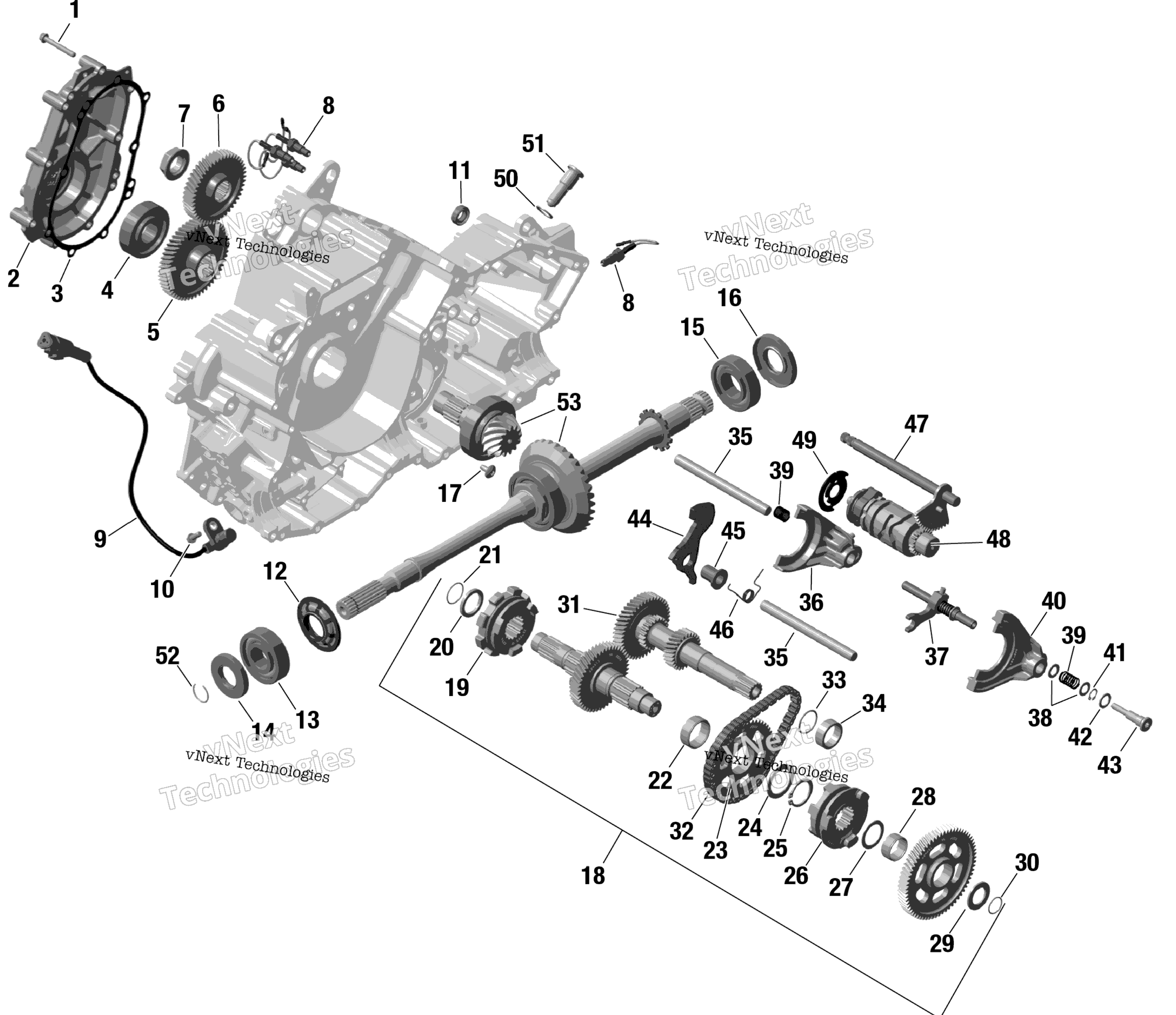 Схема узла Rotax - Коробка Передач