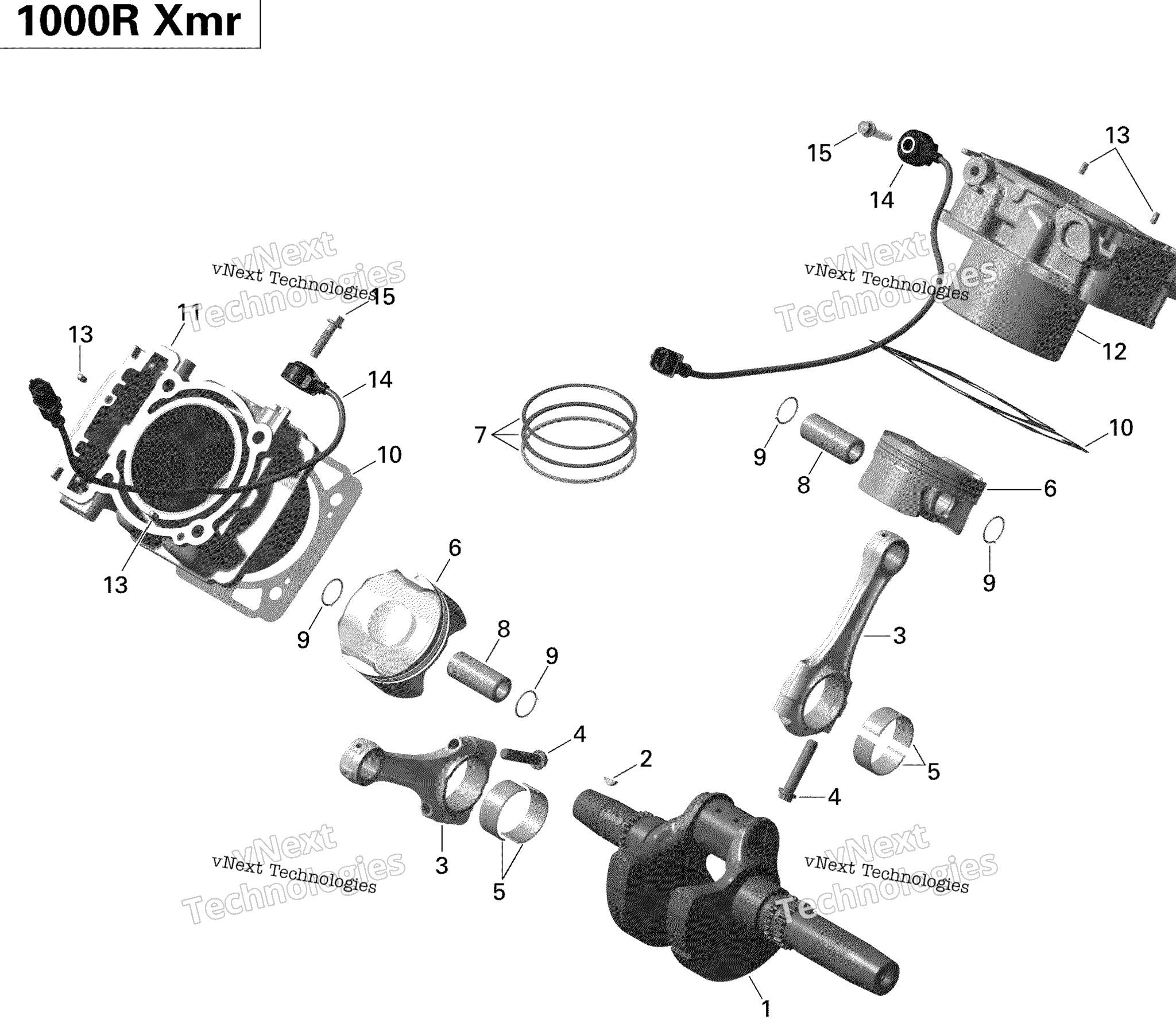 Схема узла Кривошип, Поршень И Цилиндр - 1000R Efi