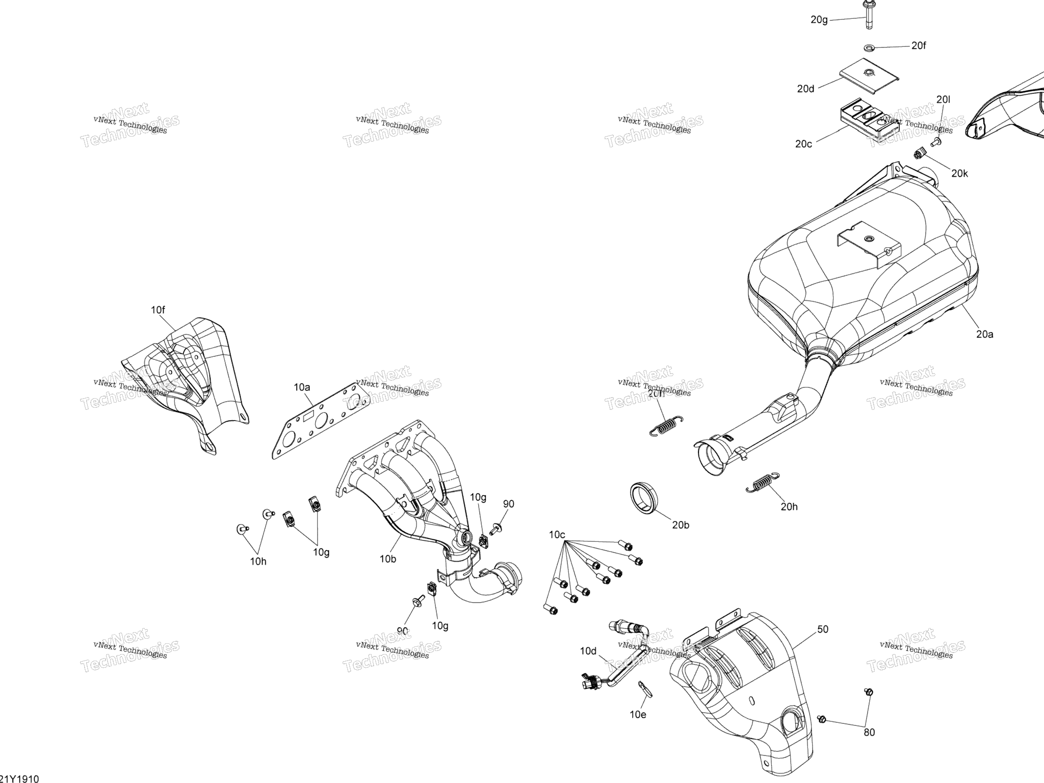 Схема узла Двигатель - Выхлоп - 900 Ace