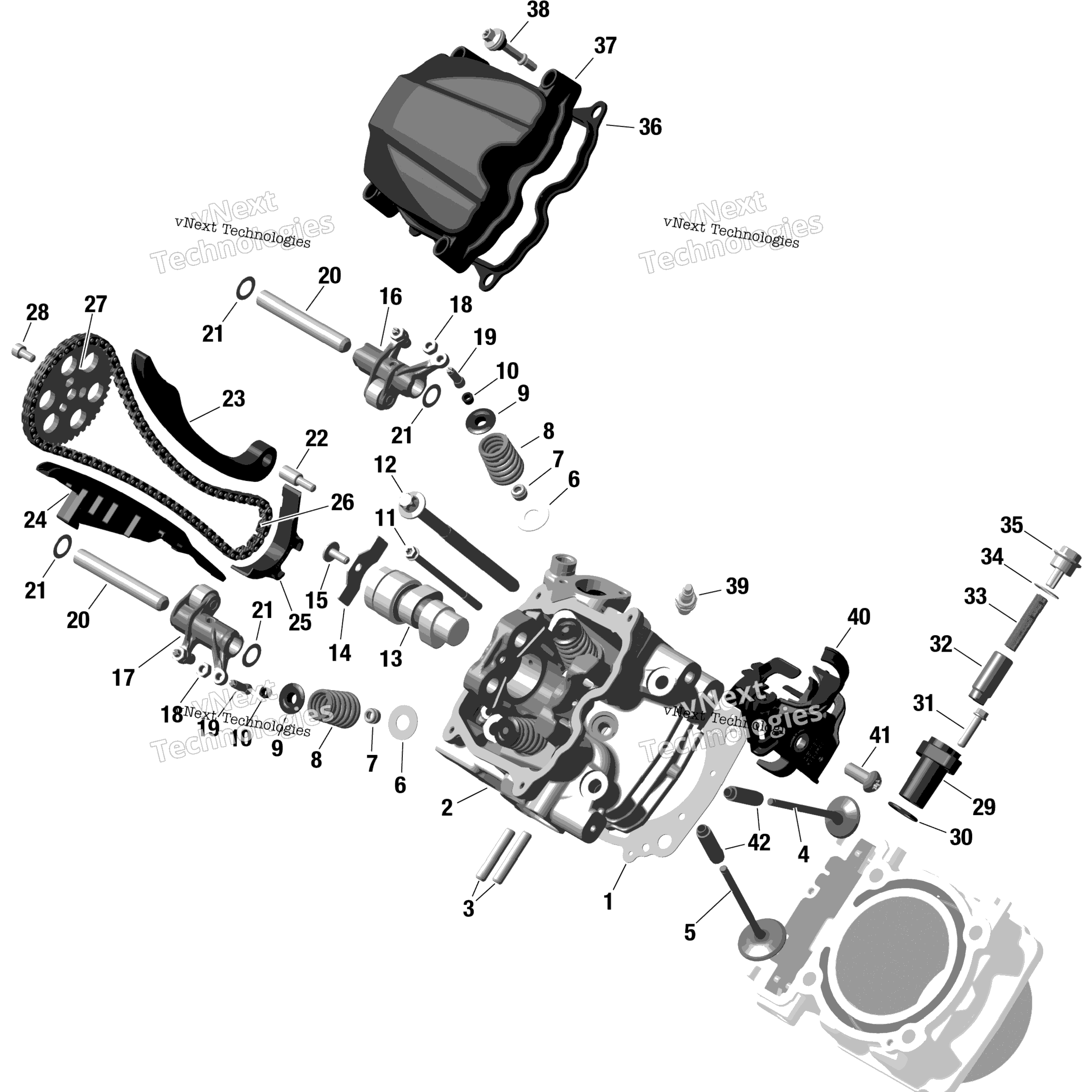 Схема узла Rotax - Передняя Головка Цилиндра