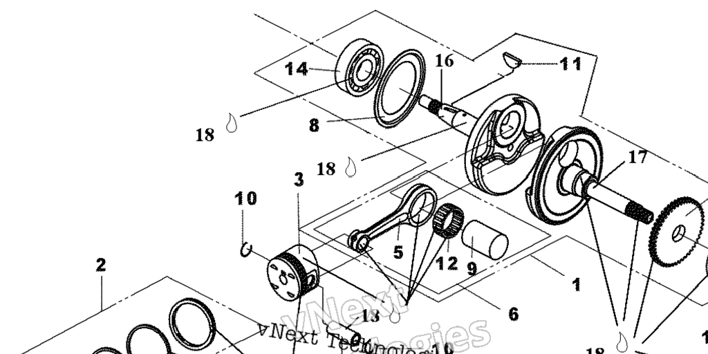 Схема узла Коленчатые Валы И Поршни