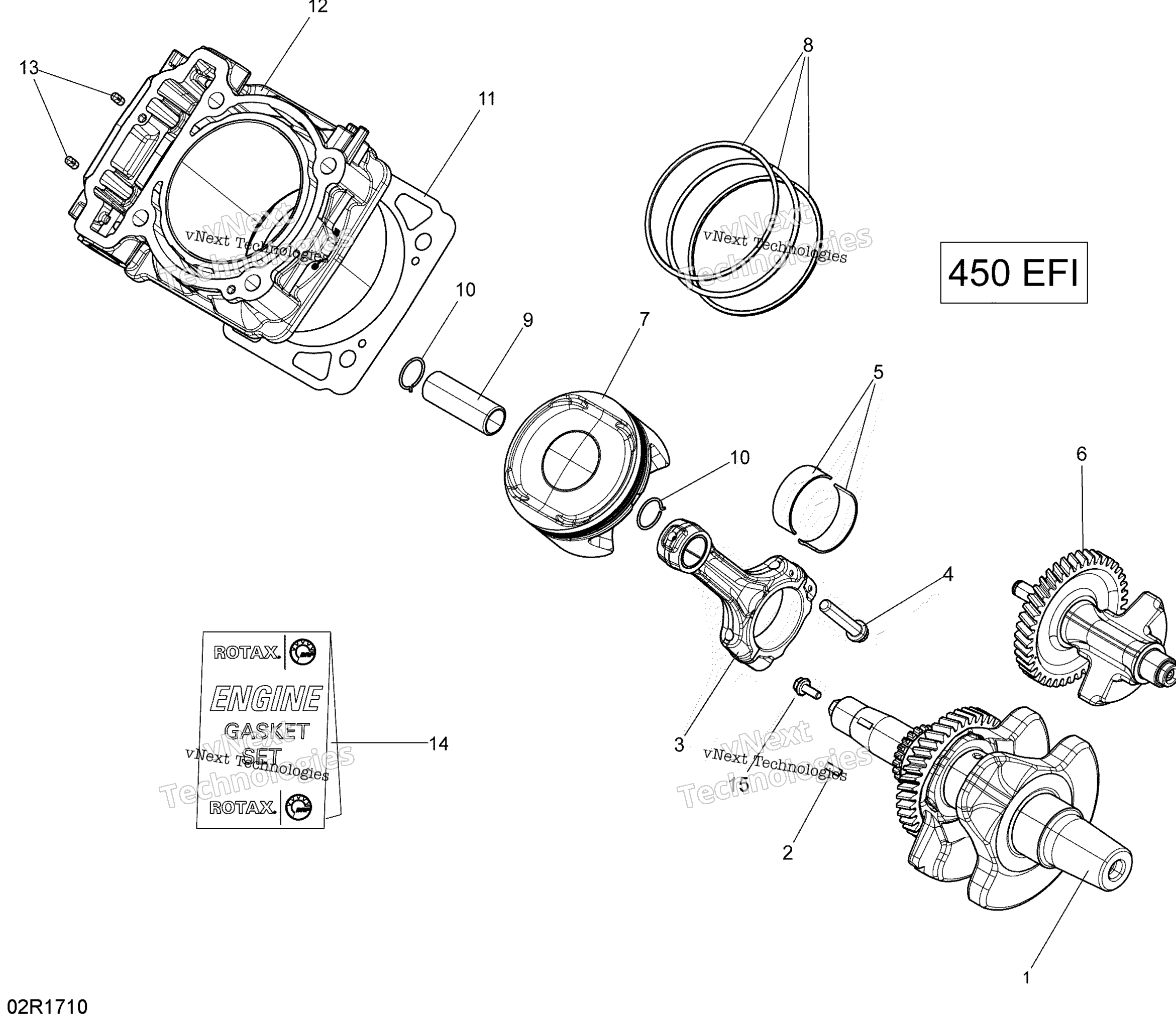 Схема узла Коленчатые Валы И Поршни - 450 Efi