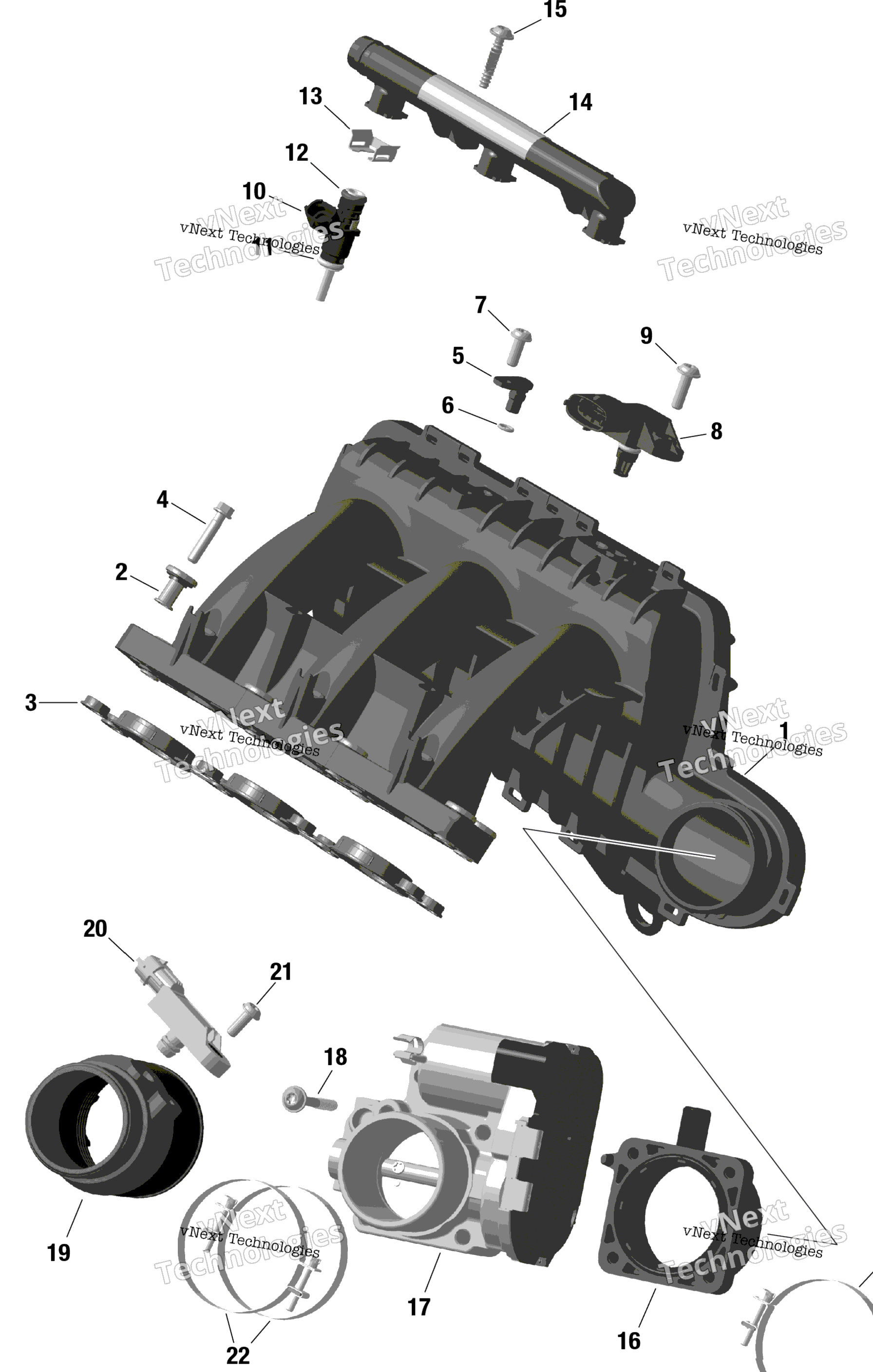 Схема узла Rotax - Коллектор Впуска И Дроссельная Заслонка