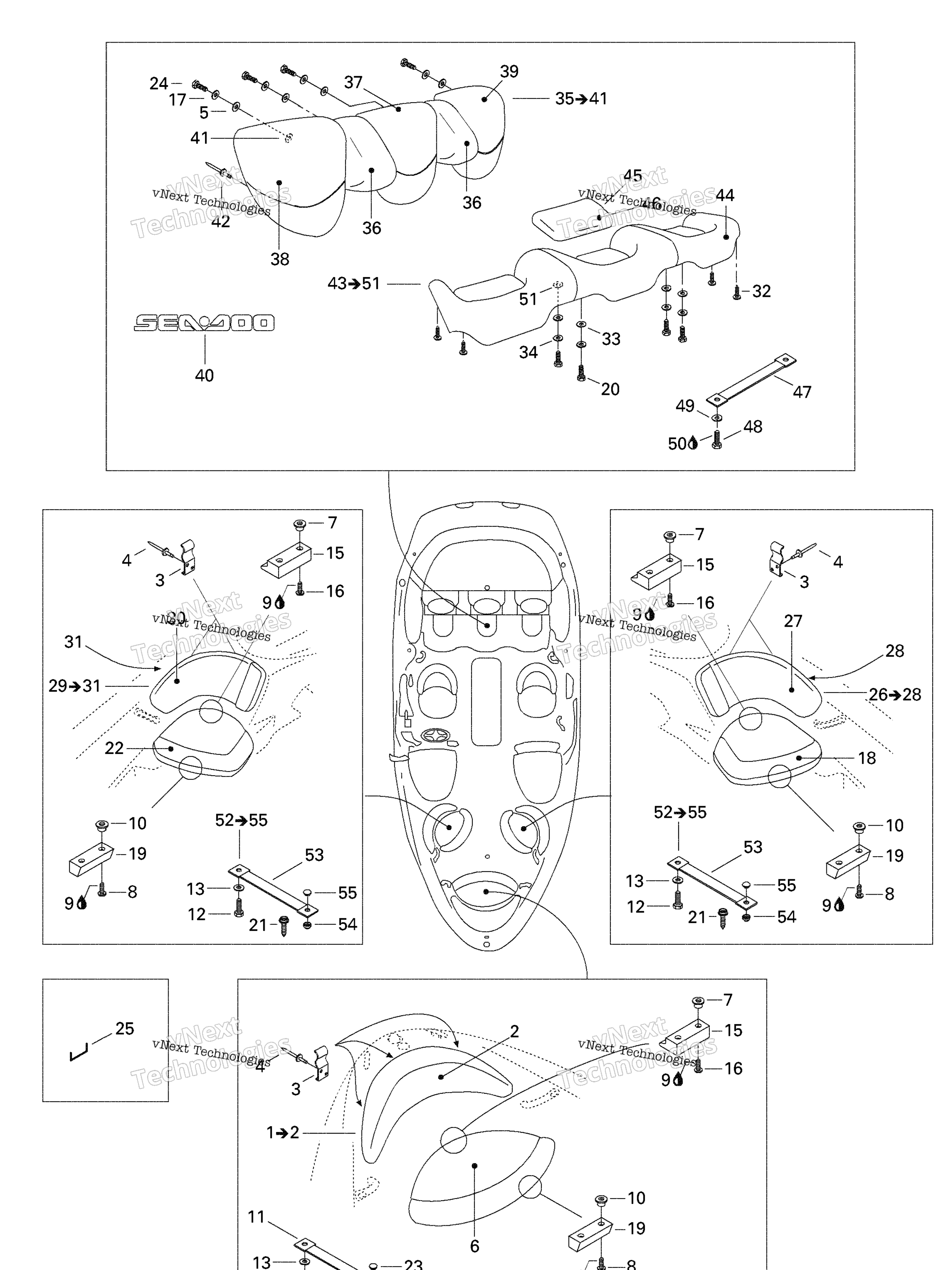 Схема узла Сиденья (Передние И Задние)