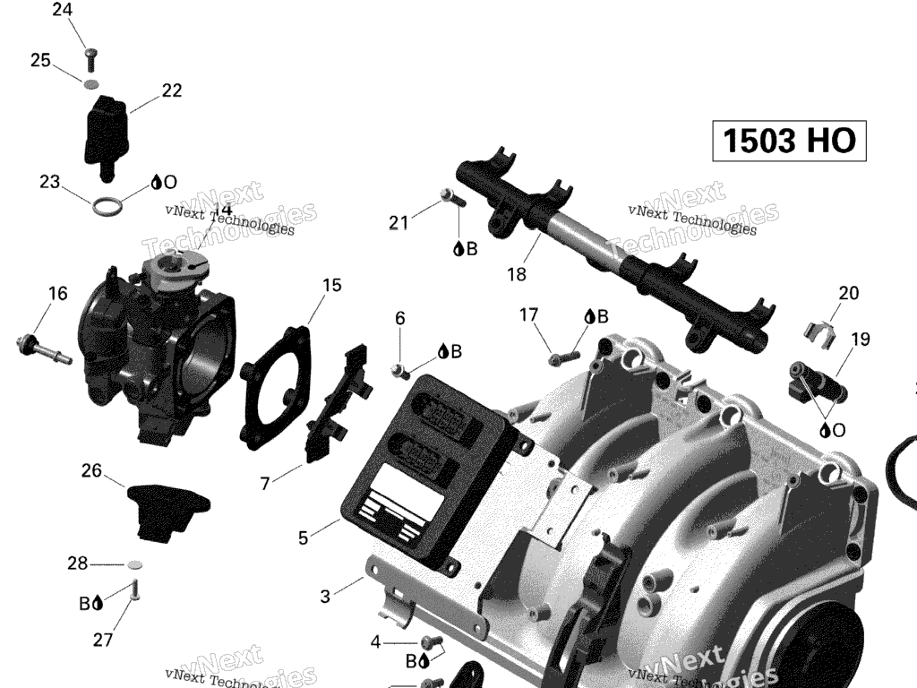 Схема узла Клапанная Камера И Дроссельная Заслонка V2 V3