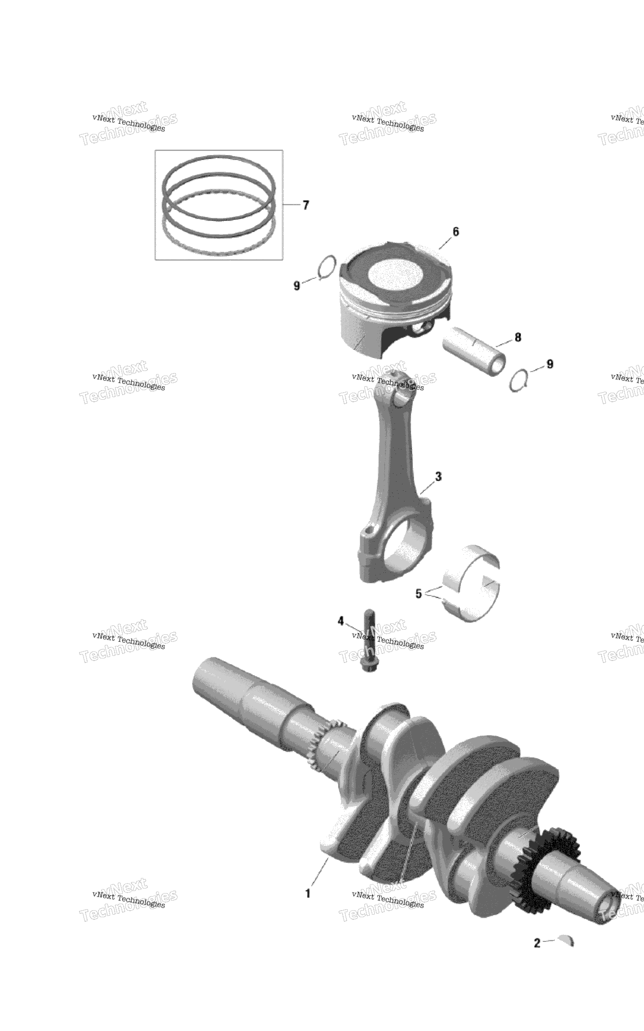 Схема узла Коленчатые Валы И Поршни