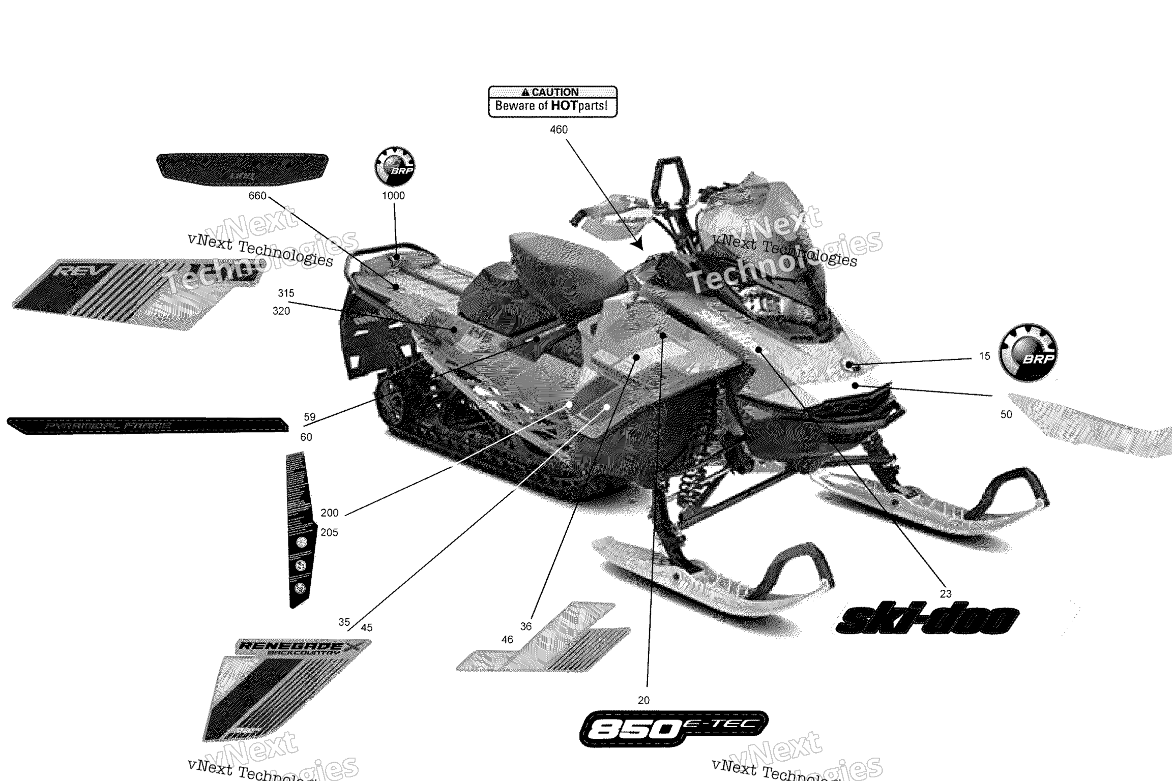 Схема узла Наклейки Renegade - 850E-Tec - Комплект Backcountry X