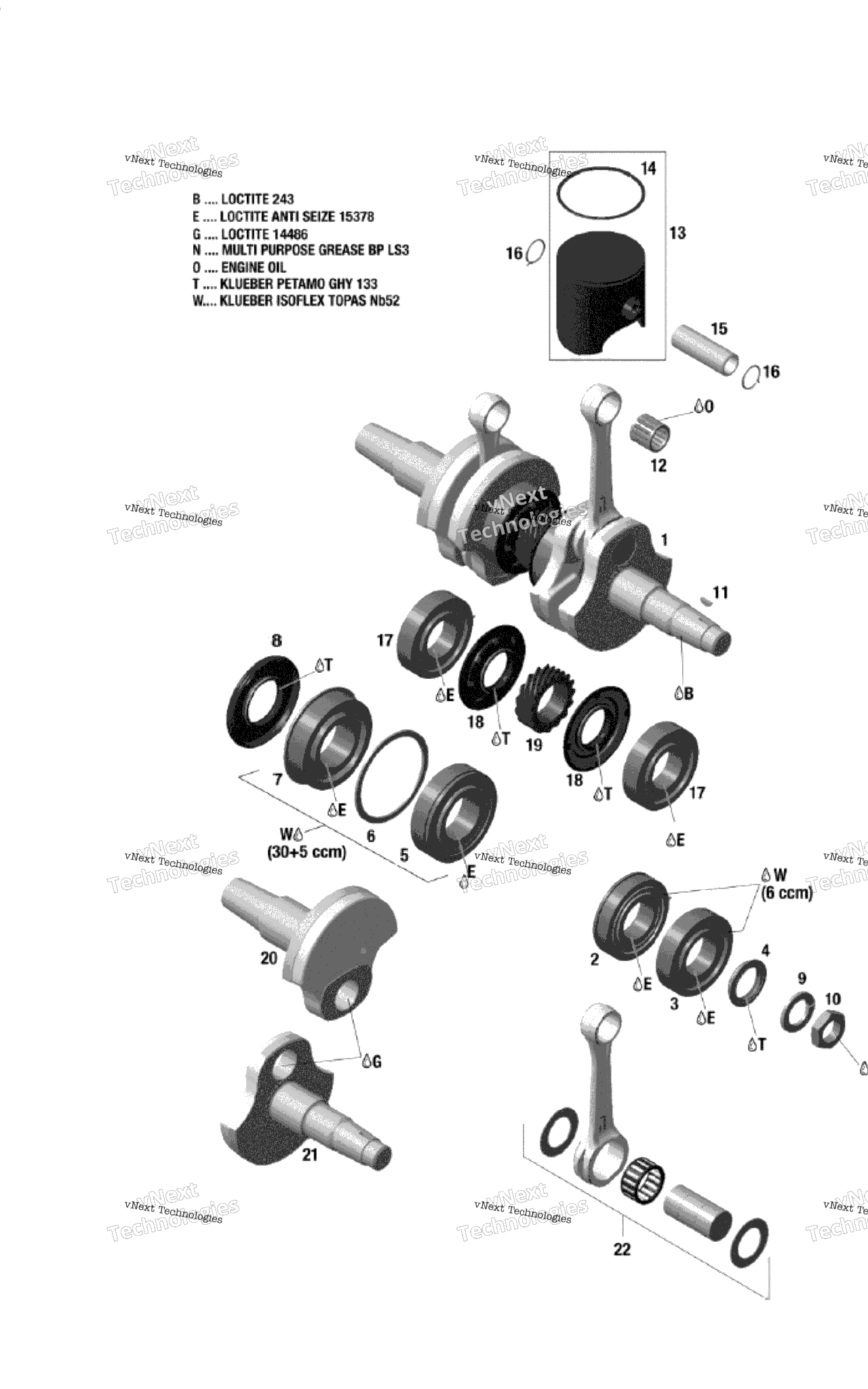 Схема узла Коленчатые Валы И Поршни - 600 E-Tec