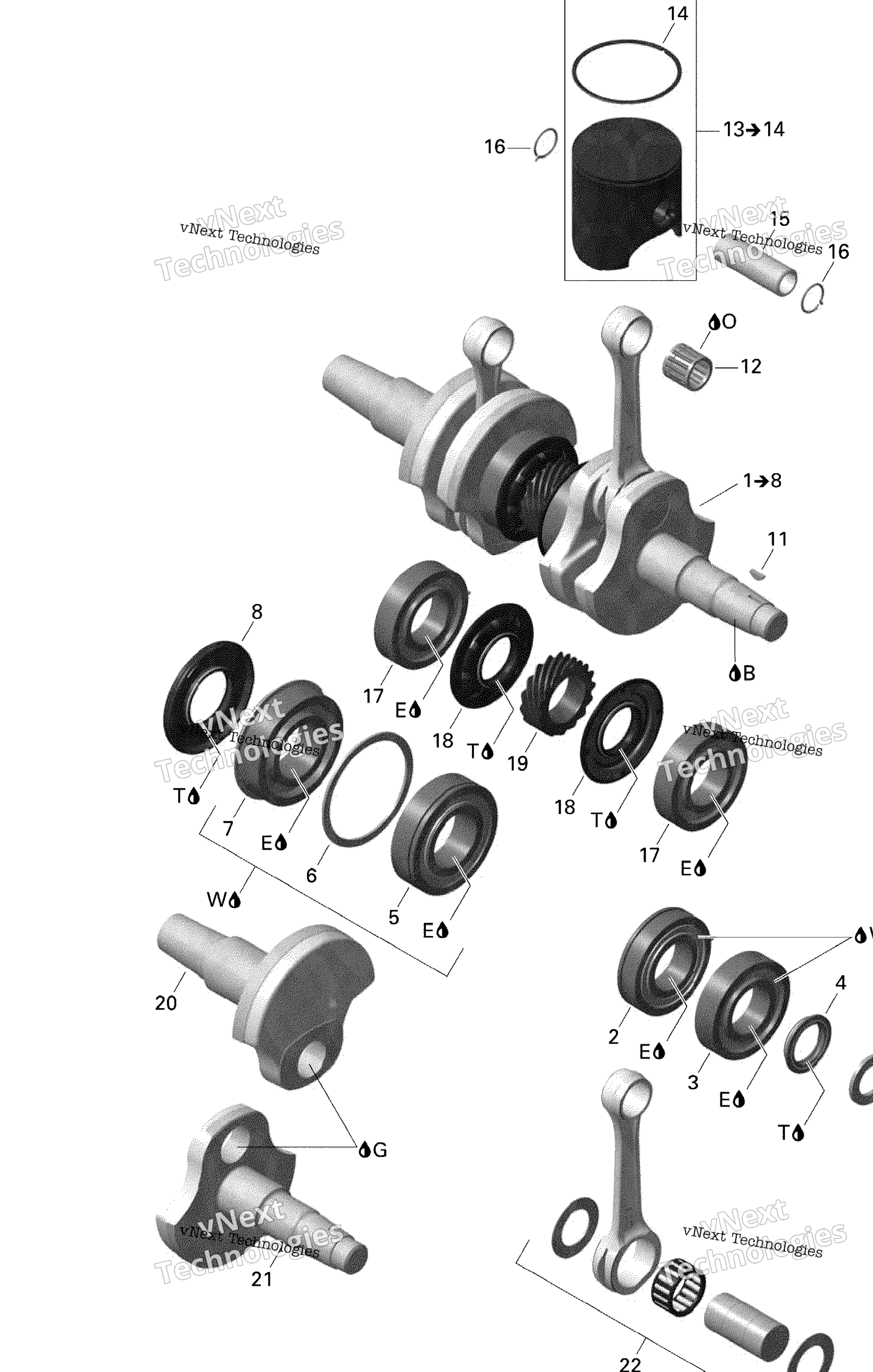 Схема узла Коленчатые Валы И Поршни