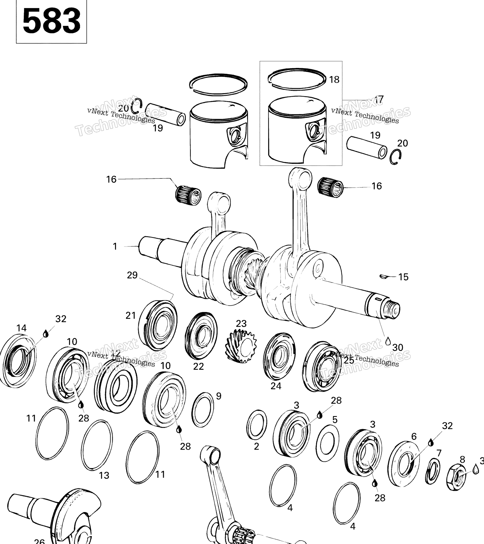 Схема узла Коленчатый Вал И Поршни 583
