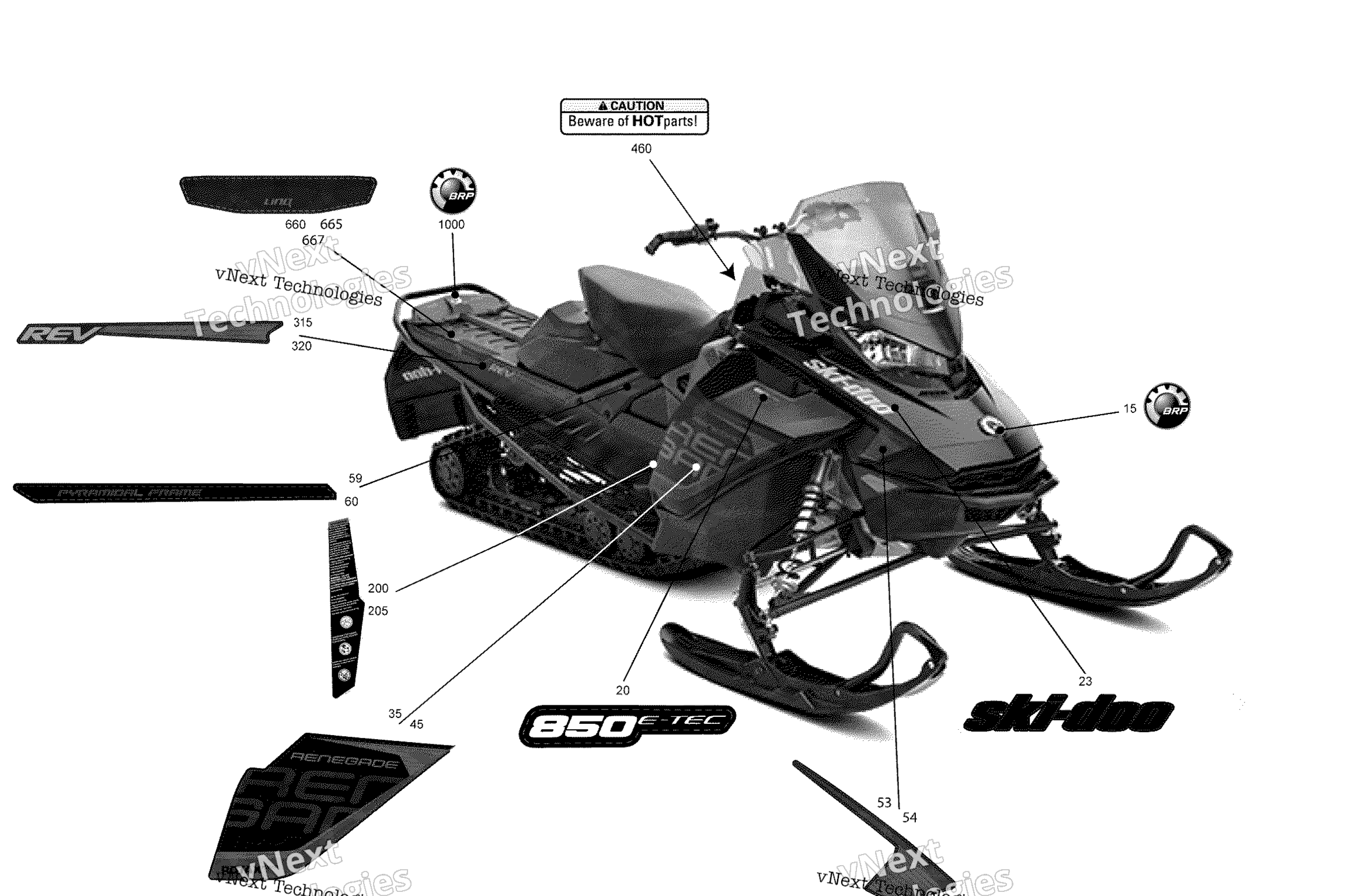 Схема узла Наклейки Renegade - 850E-Tec - Комплект Adrenaline