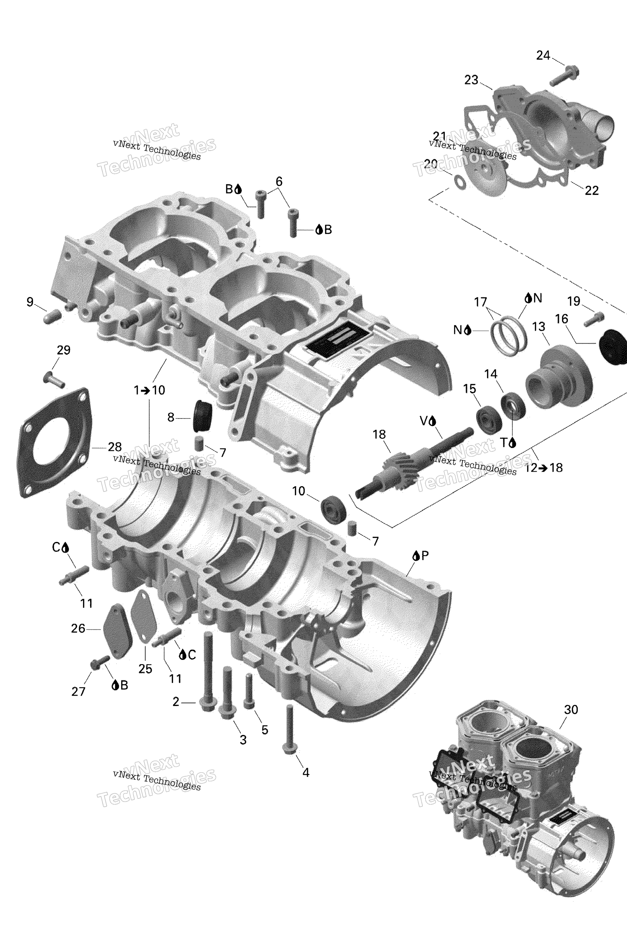 Схема узла Картер И Водяной Насос