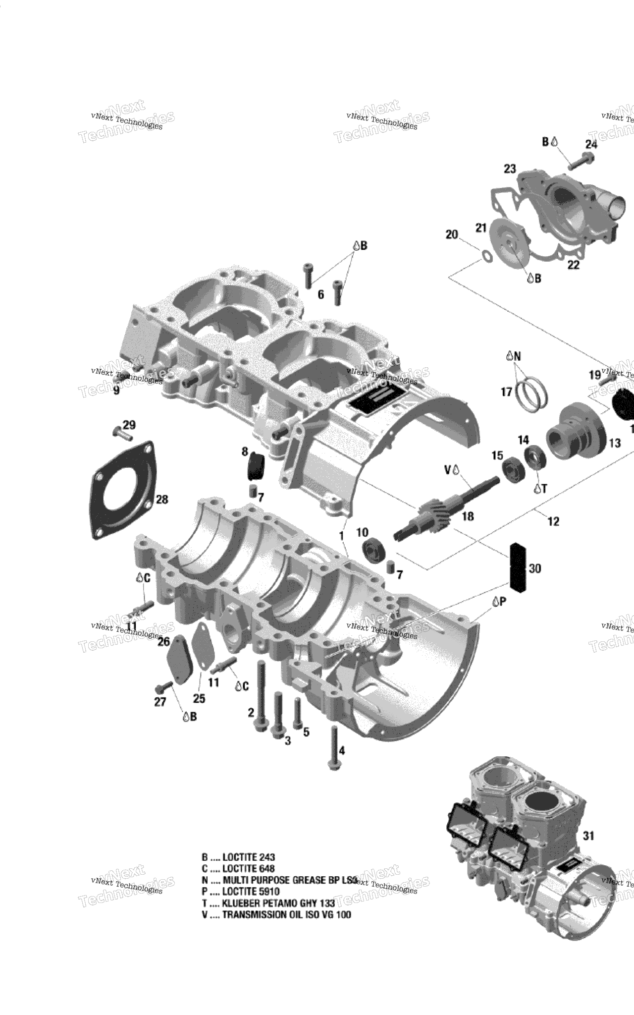 Схема узла Корпус Двигателя И Водяной Насос - 600 E-Tec