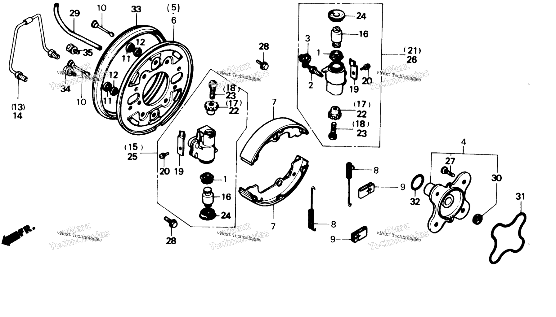 Схема узла 350D Fr. Brake Panel 88-89