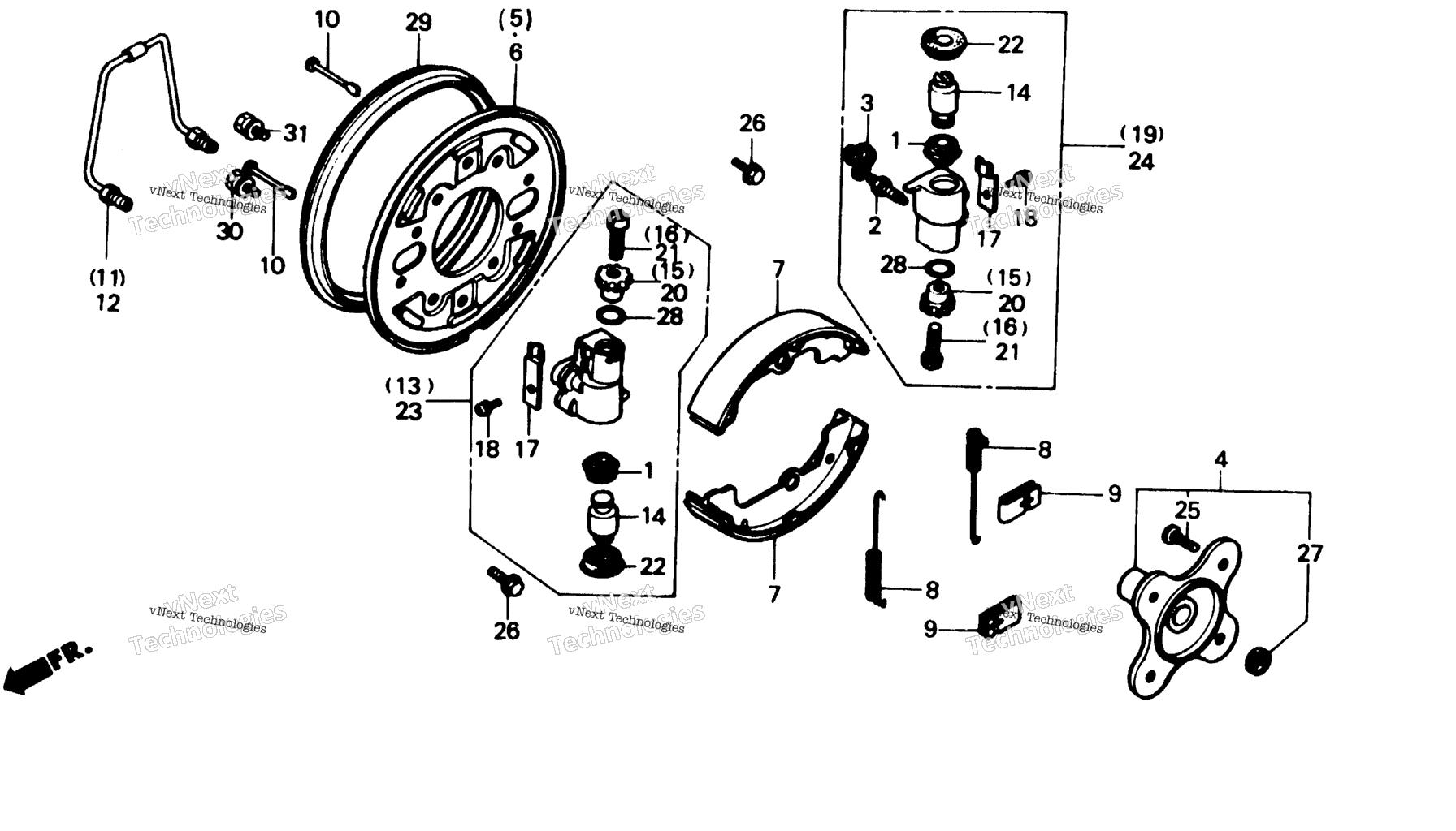Схема узла Fr. Brake Panel 86-87