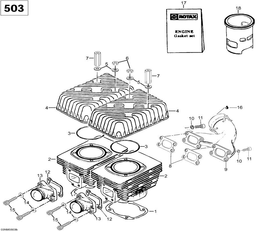 Схема узла 01- Цилиндр И Выхлопной Патрубок, 503 (01- Cylinder And Exhaust Manifold, 503)