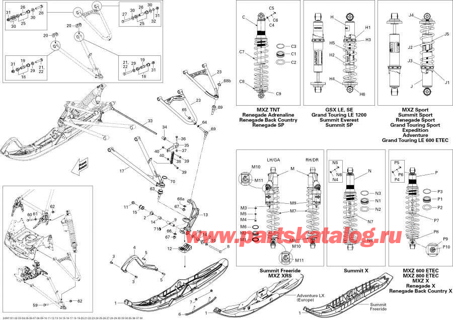 Схема узла 07- Передняя Подвеска И Лыжи (Европа) (07- Front Suspension And Ski (Europe))