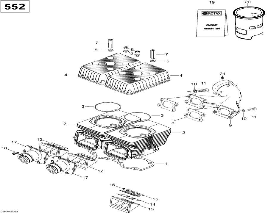 Схема узла 01- Цилиндр И Выхлопной Патрубок, 552 (01- Cylinder And Exhaust Manifold, 552)