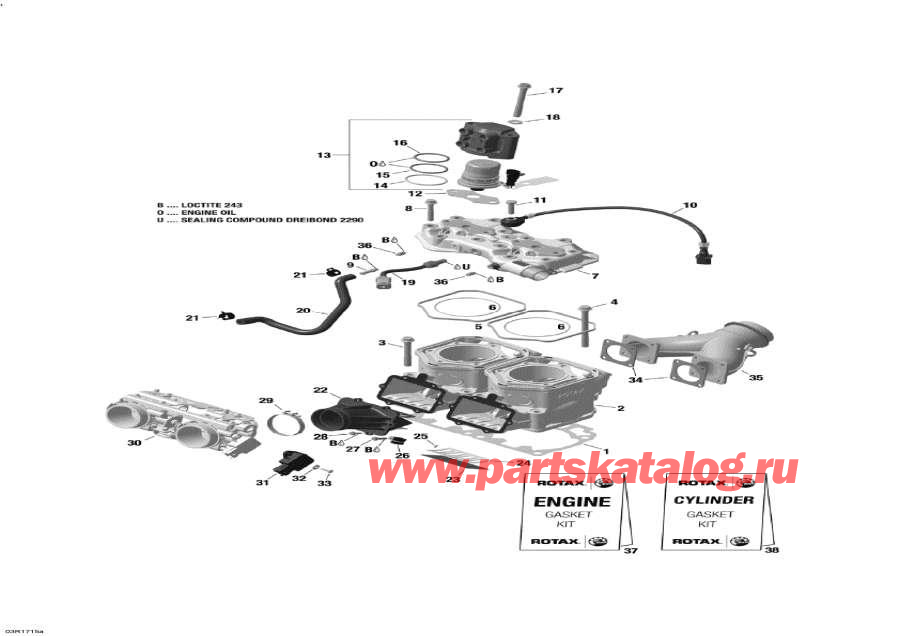 Схема узла 01- Цилиндр И Головка Блока Цилиндра - 600 E-Tec (01- Cylinder And Cylinder Head - 600 E-Tec)