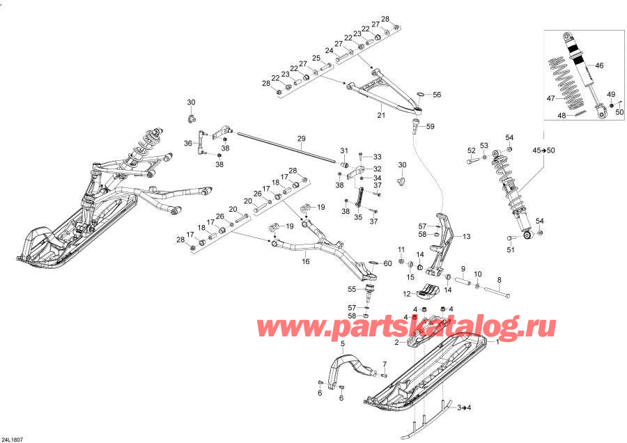 Схема узла 07- Передняя Подвеска И Лыжи Commander - 800R E-Tec - Package 800 (07- Front Suspension And Ski Commander - 800R E-Tec - Package 800)