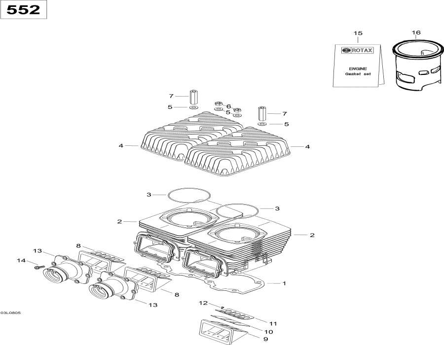 Схема узла 01- Цилиндр И Головка Блока Цилиндра 552 (01- Cylinder And Cylinder Head 552)