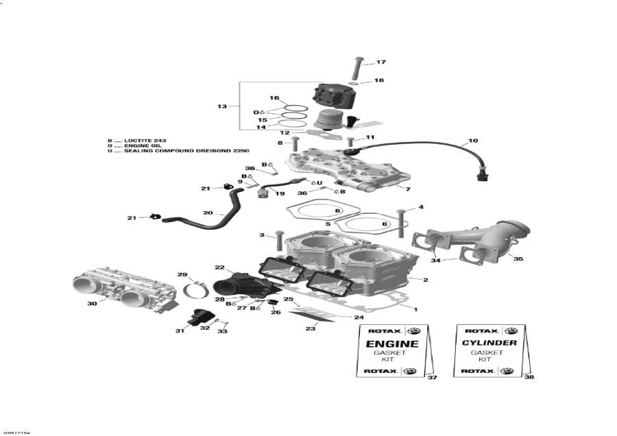 Схема узла 01- Цилиндр И Головка Блока Цилиндра - 600 E-Tec (01- Cylinder And Cylinder Head - 600 E-Tec)