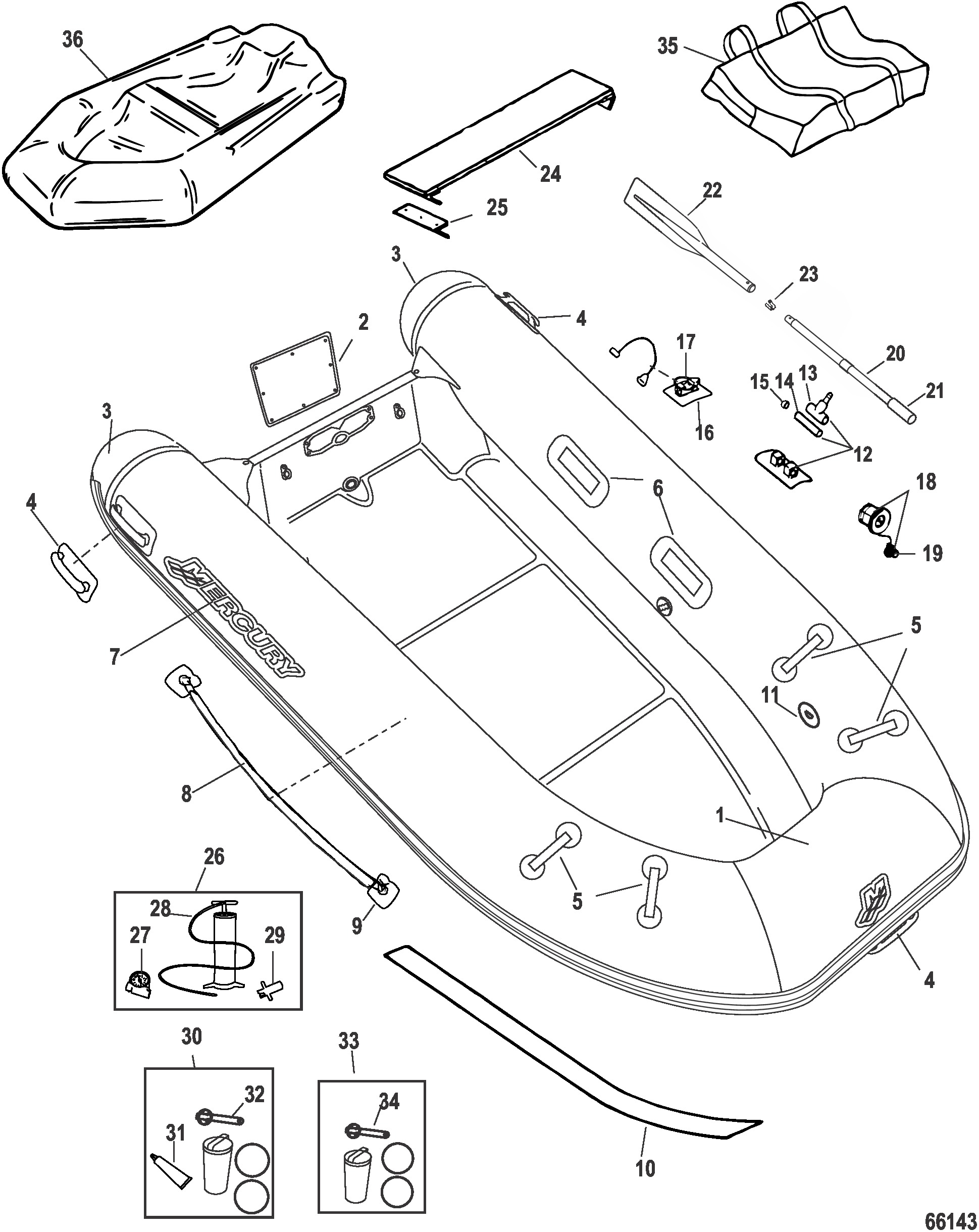 Схема узла Модель Mercury Aluminum Rib 270/320 (С Алюминиевым Ребром) (Светло-Серый)