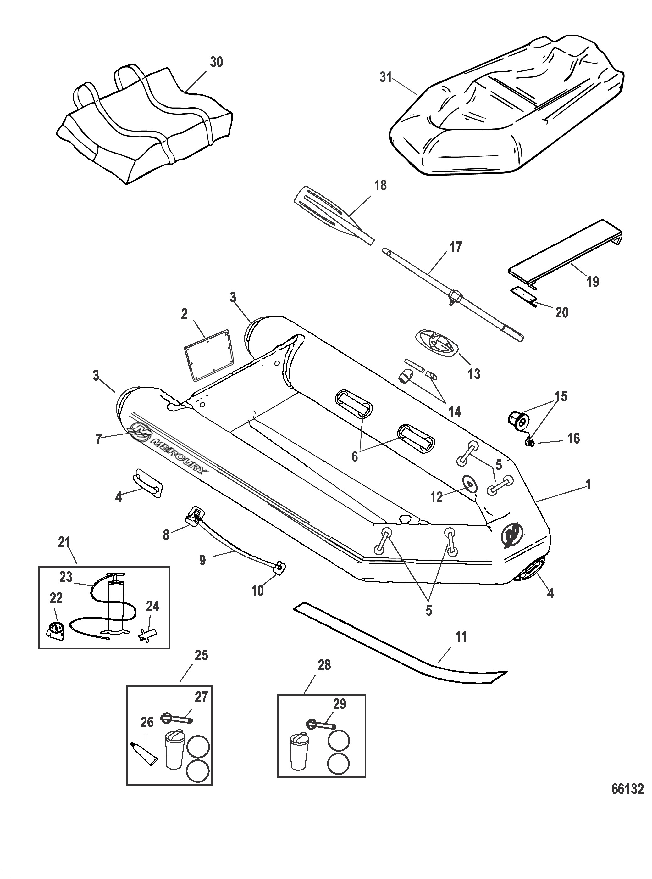 Схема узла Модель Mercury Aluminum Rib 270/320 (С Алюминиевым Ребром) (Светло-Серый)