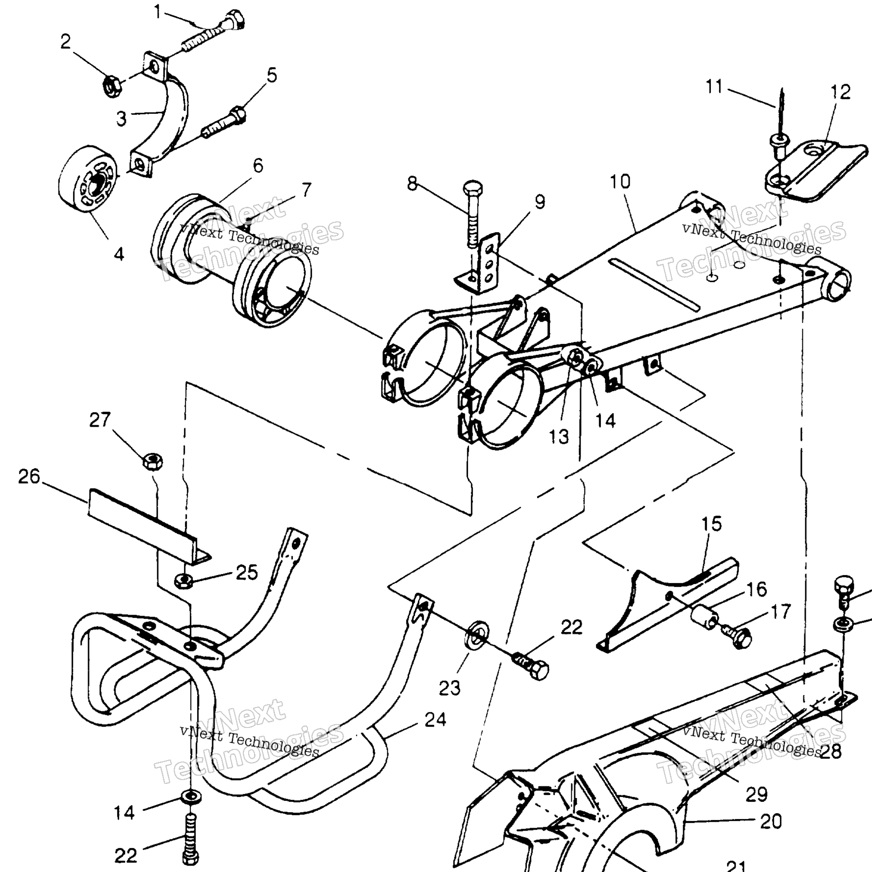 Схема узла Swing Arm/Guard Mounting 6X6 400L U.s. , Swedish S958740 & Nor