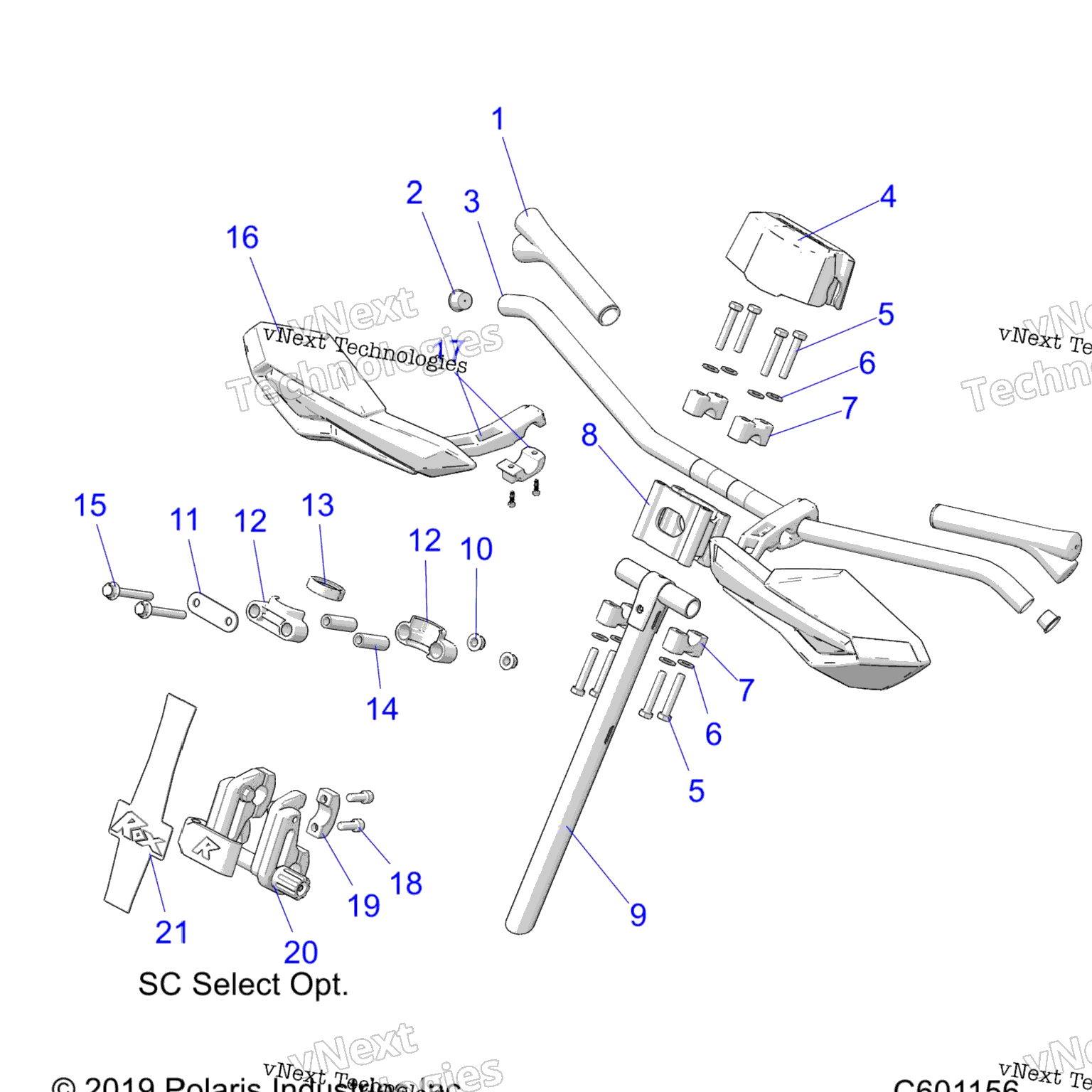 Схема узла Steering, Upper & Handlebar Asm. All Options