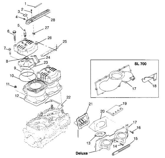 Схема узла Cylinder & Manifold (Sl 700 B974071, Intl. Sl 700 I974071, Sl 700 Deluxe B97) Для Polaris Intl Sl 700 Deluxe