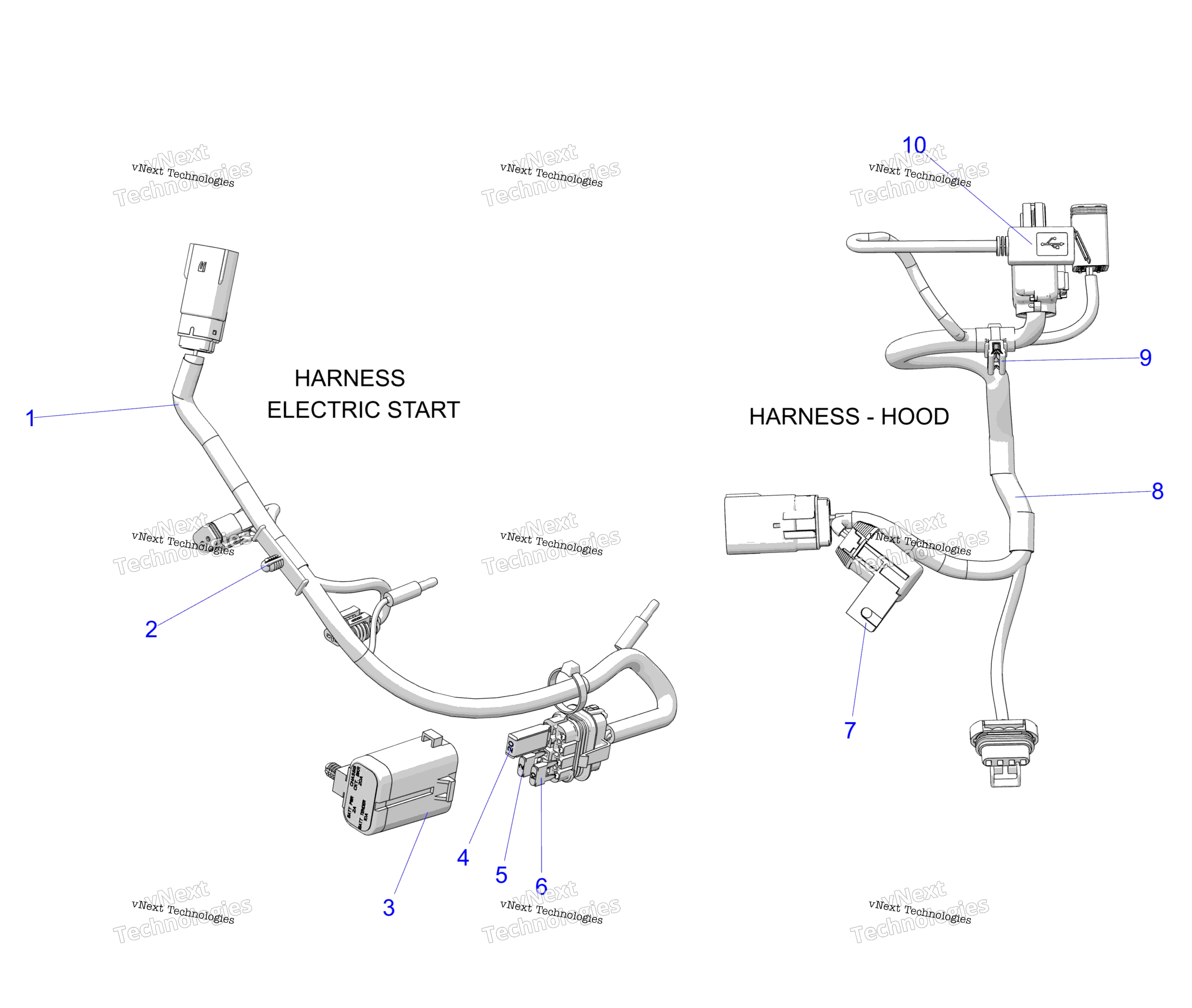 Схема узла Electrical, Wire Harness, Hood, Elec. Start S25Tdz8Rs/Rel