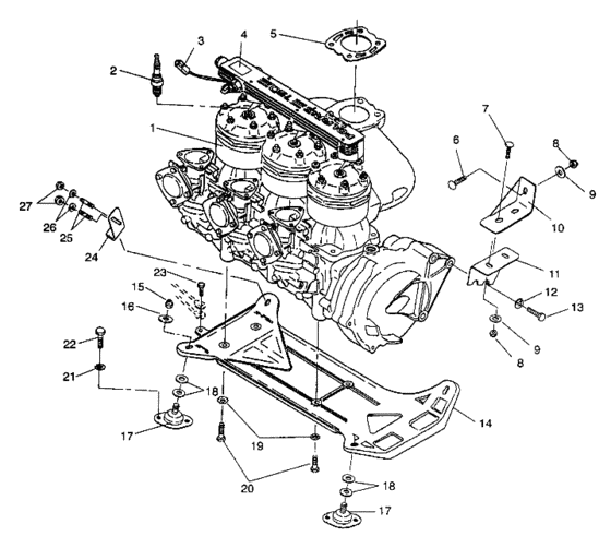 Схема узла Крепление Двигателя И Сопутствующие Детали (Slt 750 B944170) Для Polaris Slt