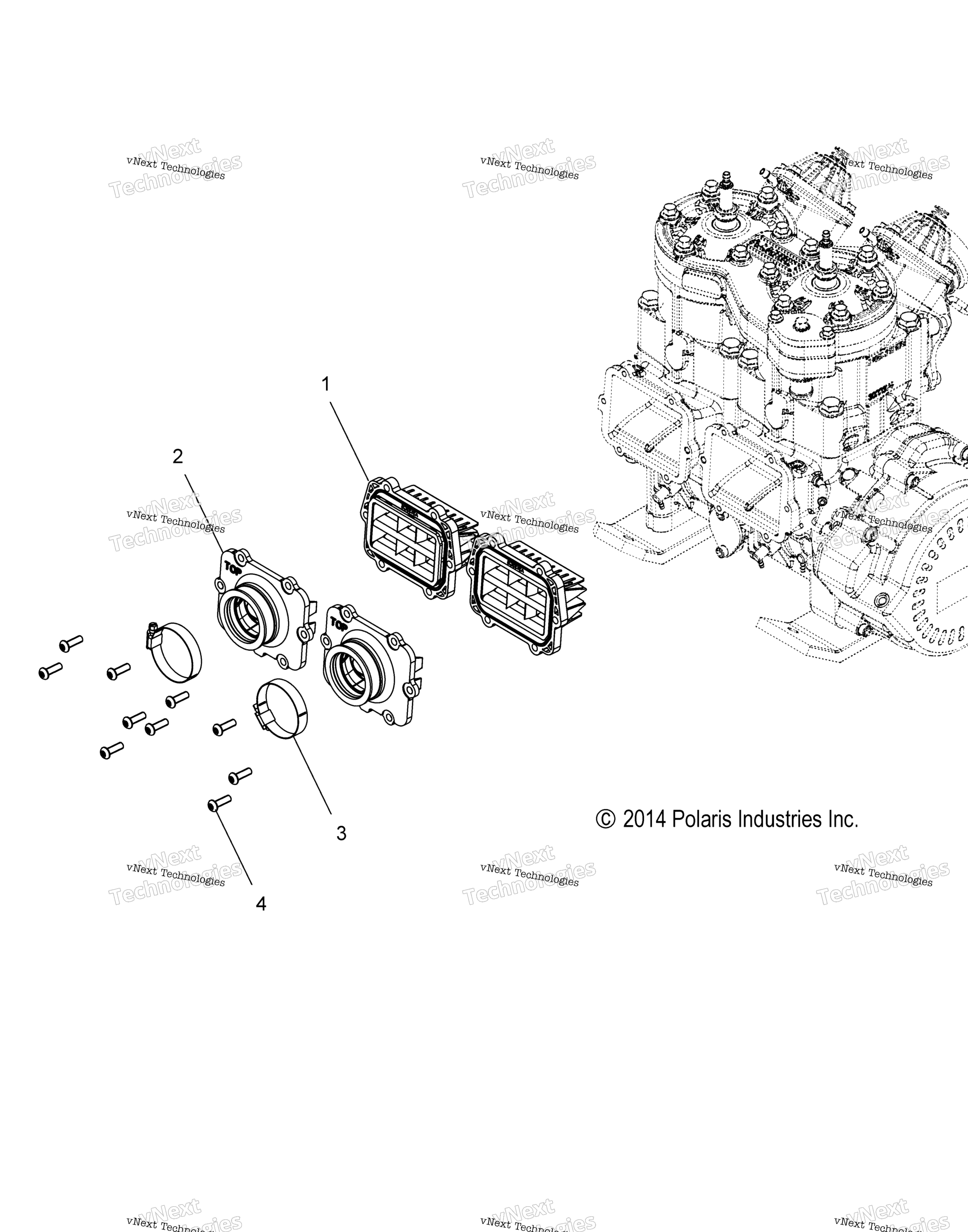 Схема узла Engine, Reed Valve & Carb. Adaptor