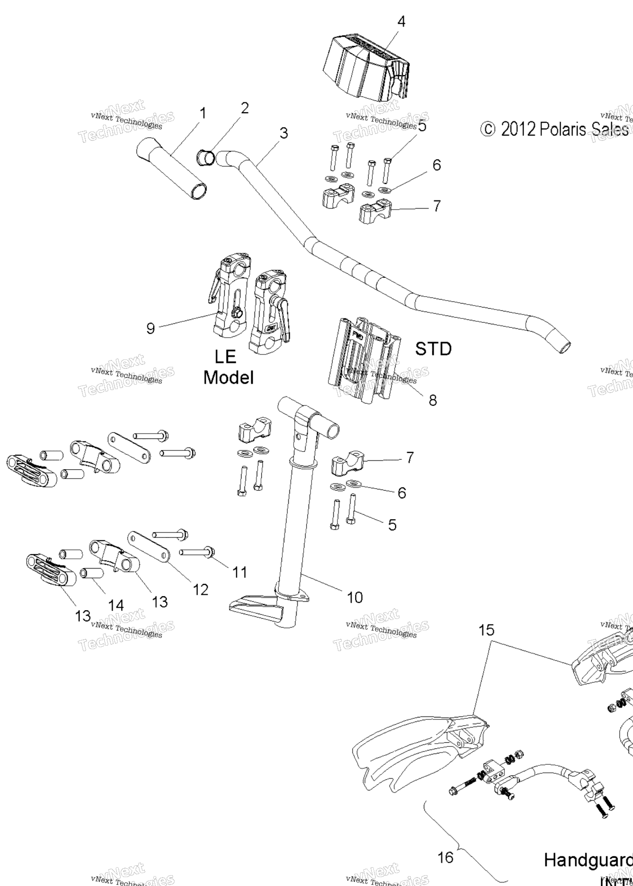 Схема узла Steering, Upper & Handlebar Asm. All Options